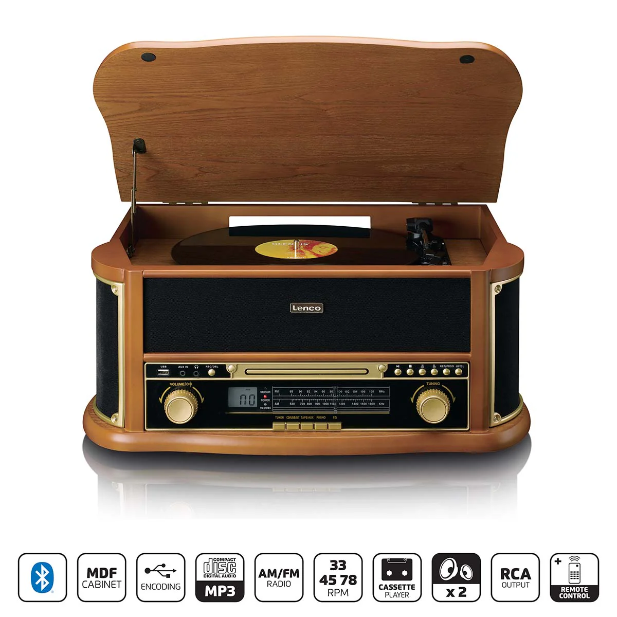 CLASSIC PHONO TCD-2551WD - Houten retro platenspeler met Bluetooth®, AM/FM Radio, USB encoding, CD-speler, Cassettespeler en ingebouwde speakers - Hout - Image 12