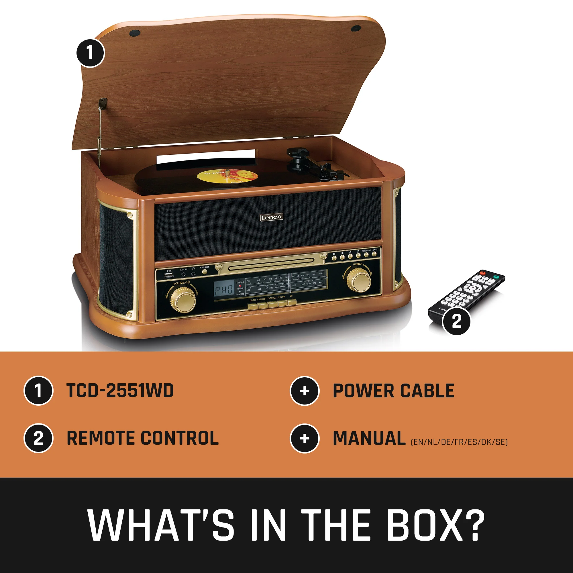 CLASSIC PHONO TCD-2551WD - Houten retro platenspeler met Bluetooth®, AM/FM Radio, USB encoding, CD-speler, Cassettespeler en ingebouwde speakers - Hout - Image 15