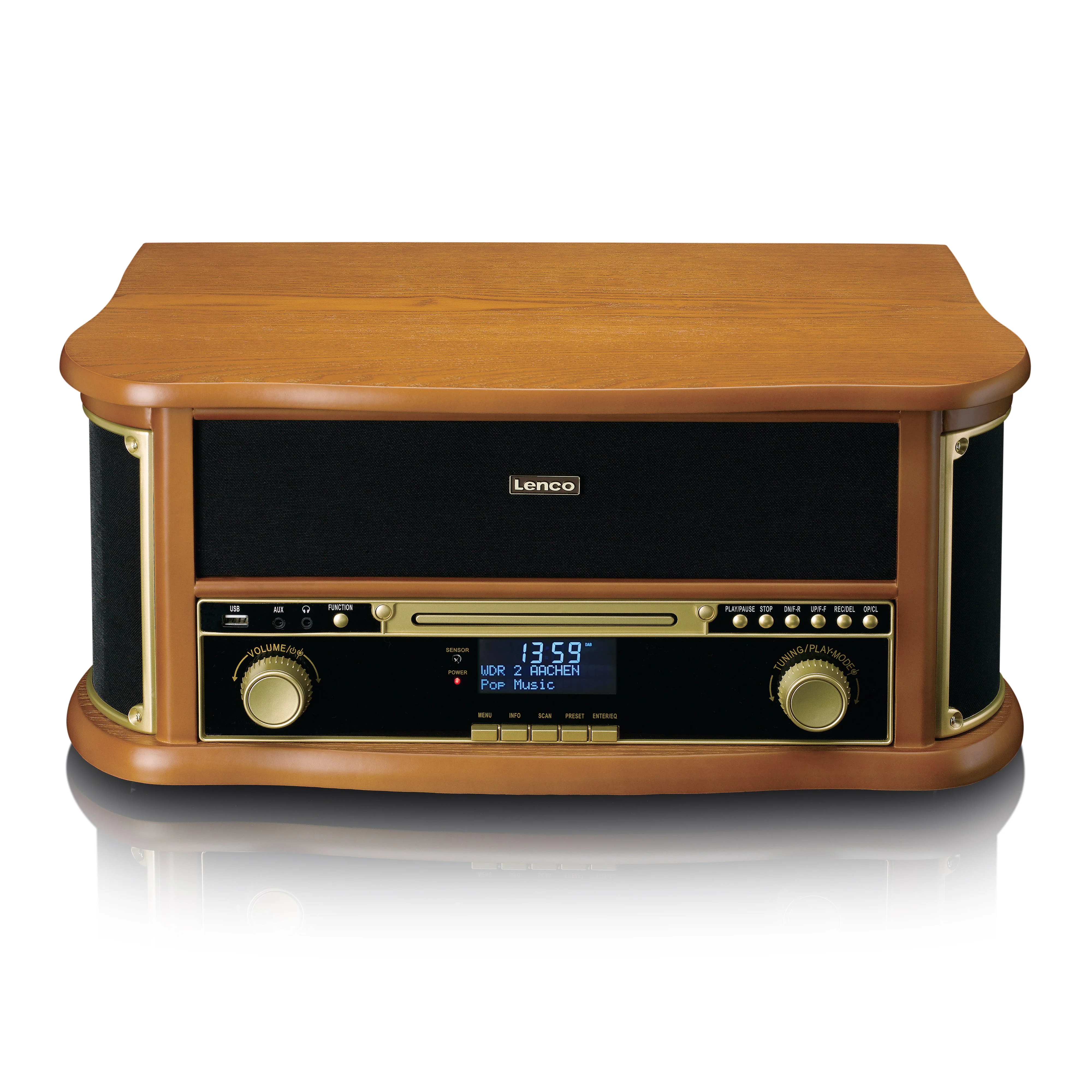 CLASSIC PHONO TCD-2571WD - Houten retro platenspeler met Bluetooth®, DAB+/FM Radio, USB encoding, CD-speler, Cassettespeler en ingebouwde speakers - Hout