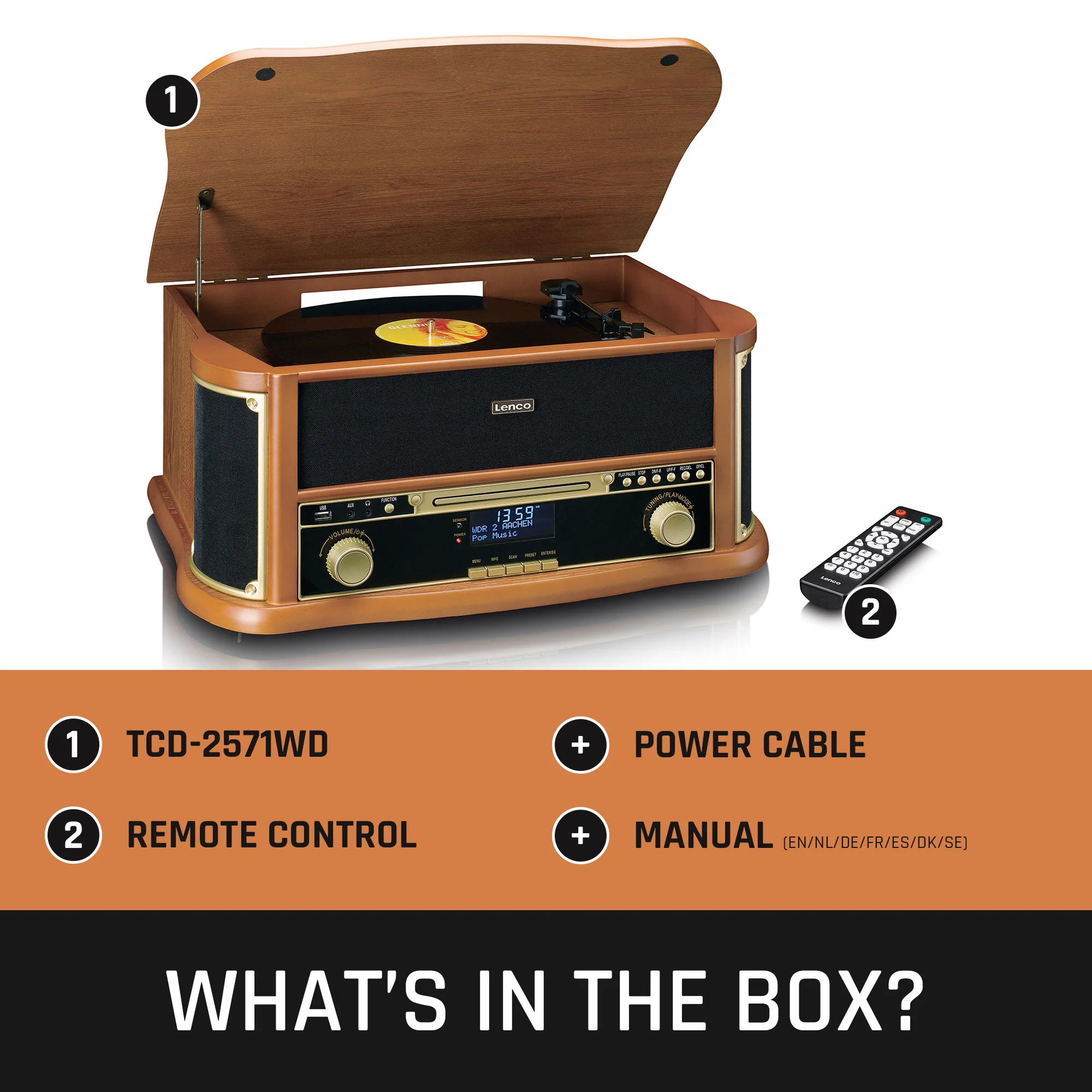 CLASSIC PHONO TCD-2571WD - Houten retro platenspeler met Bluetooth®, DAB+/FM Radio, USB encoding, CD-speler, Cassettespeler en ingebouwde speakers - Hout - Image 13