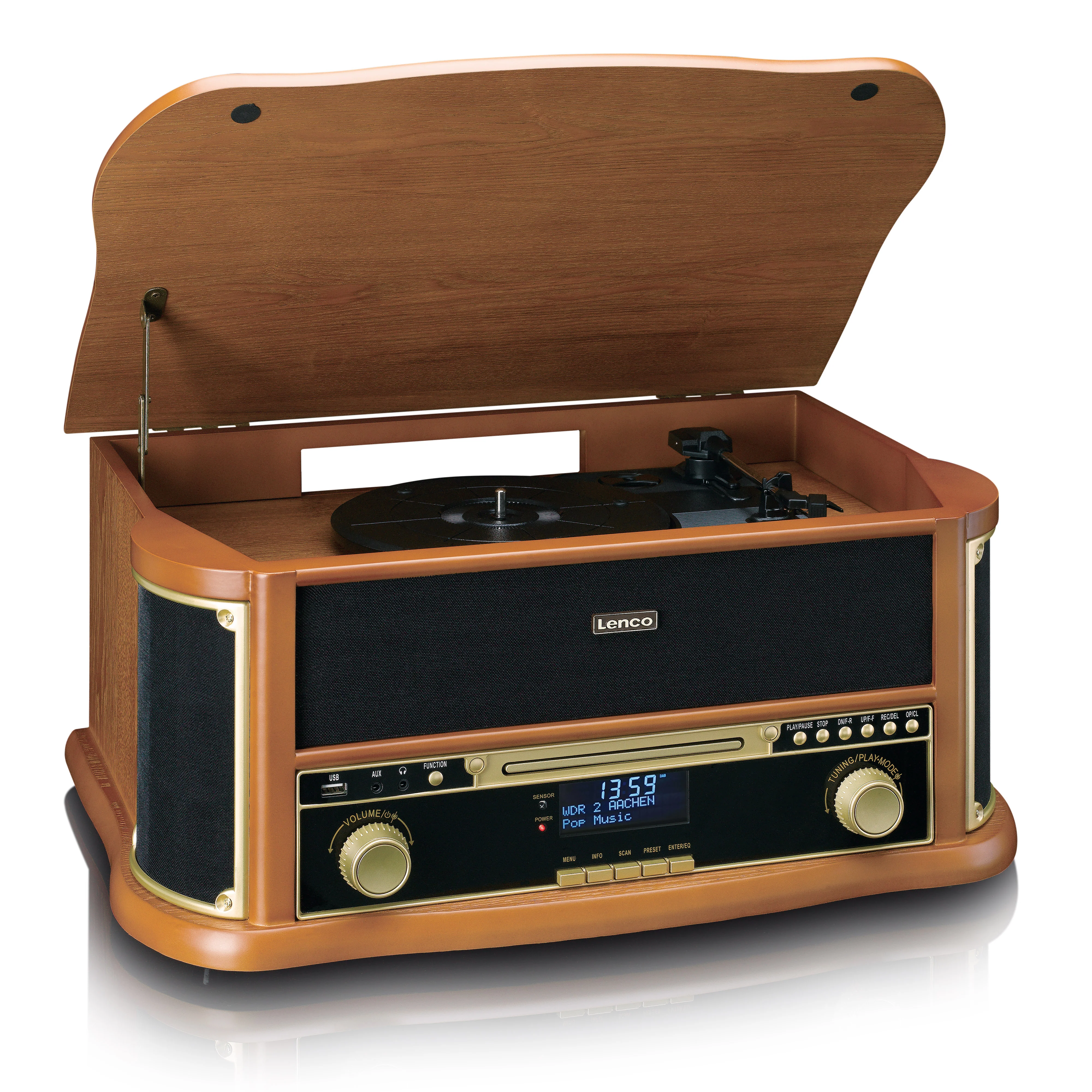 CLASSIC PHONO TCD-2571WD - Houten retro platenspeler met Bluetooth®, DAB+/FM Radio, USB encoding, CD-speler, Cassettespeler en ingebouwde speakers - Hout - Image 5