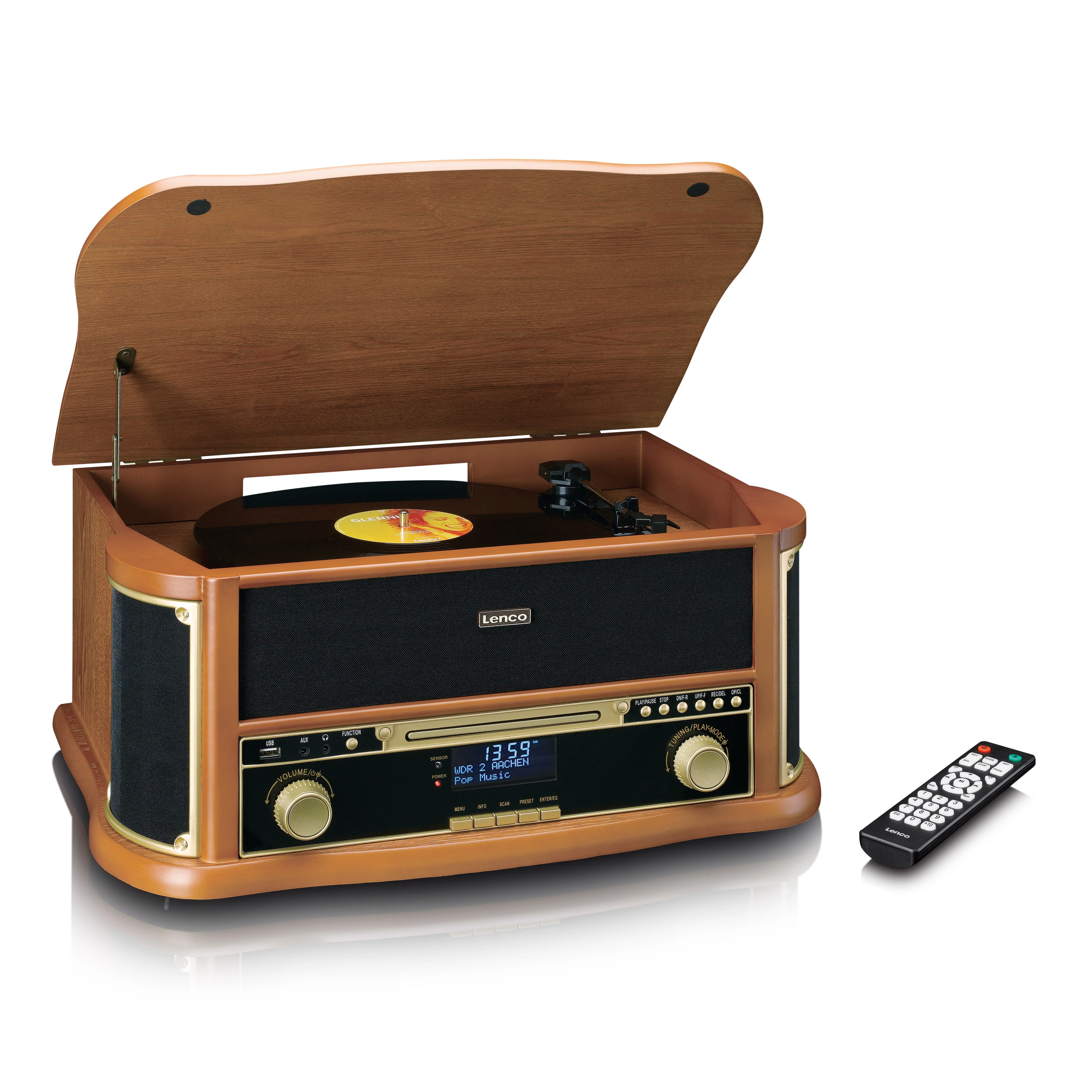 CLASSIC PHONO TCD-2571WD - Houten retro platenspeler met Bluetooth®, DAB+/FM Radio, USB encoding, CD-speler, Cassettespeler en ingebouwde speakers - Hout - Image 8