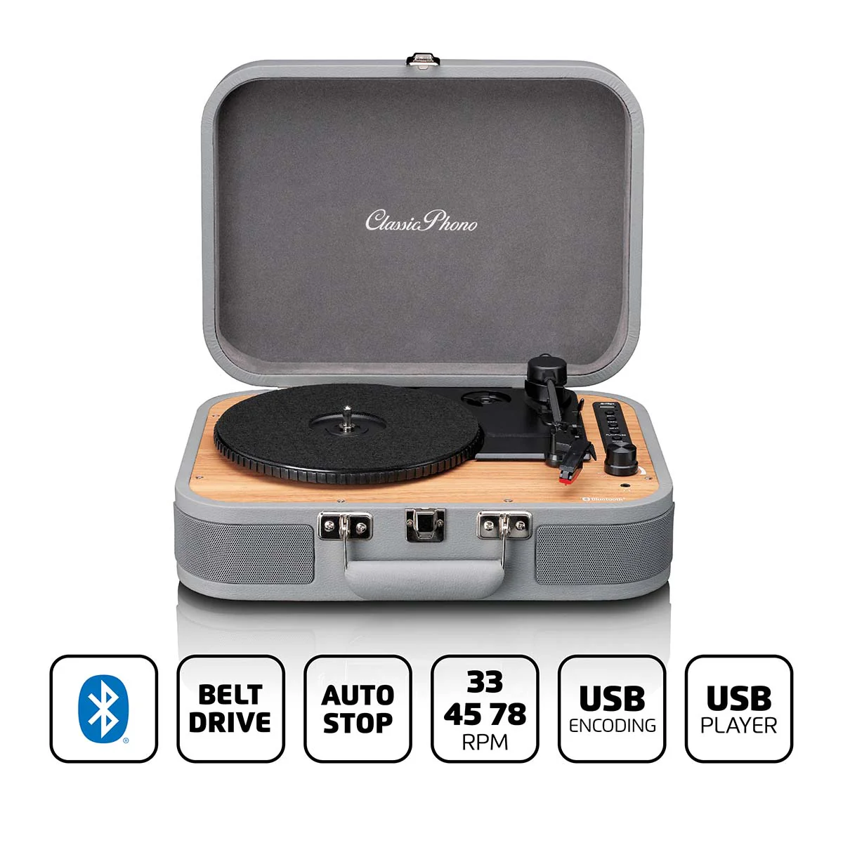 CLASSIC PHONO TT-116GY - Retro Bluetooth® platenspeler met ingebouwde speakers - Grijs - Image 8