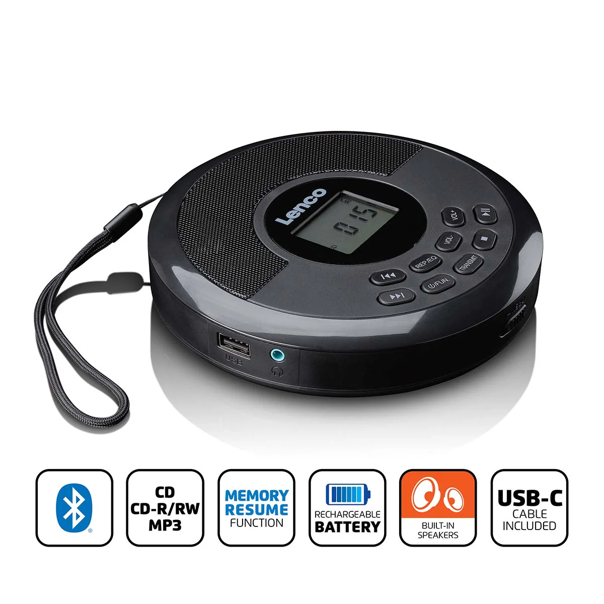 Lenco CD-340BK - Draagbare CD-/MP3-speler met Bluetooth en ingebouwde speakers - Zwart - Image 8