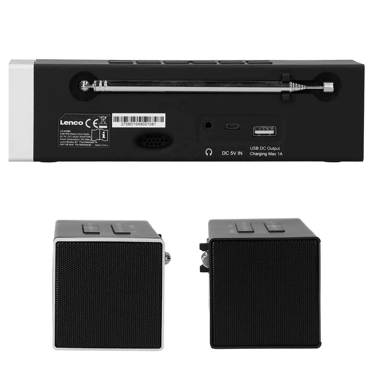 LENCO CR-630BK - Stereo DAB+/FM Wekkerradio met USB aansluiting en AUX-ingang - Zwart - Image 5