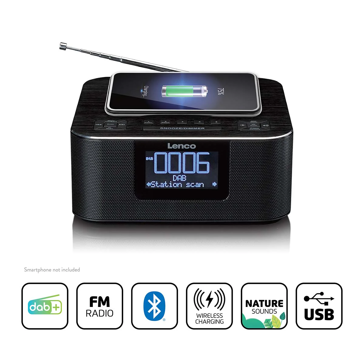 LENCO CR-650BK - DAB+/ FM-wekkerradio met Bluetooth® en draadloos opladen, zwart - Image 10