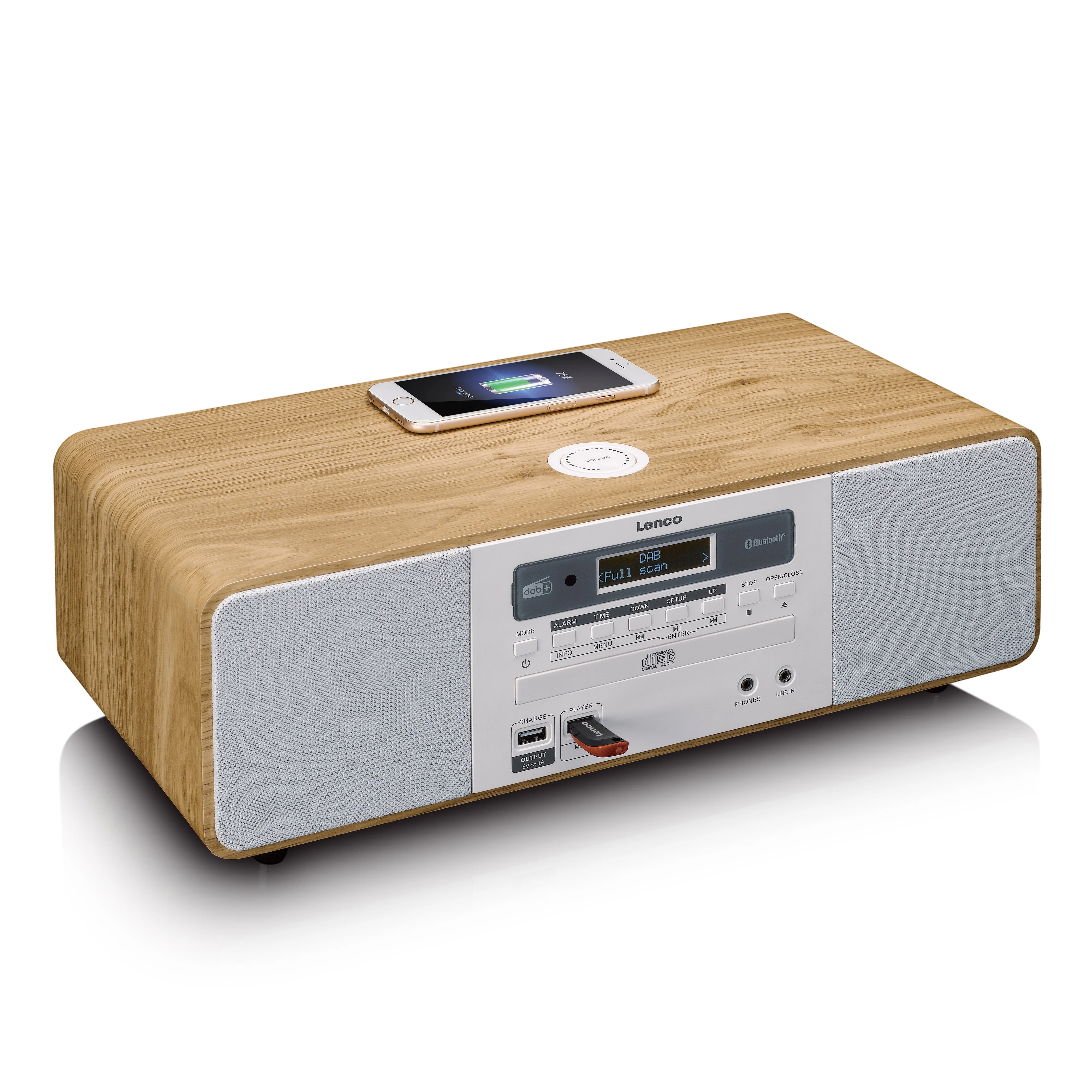 LENCO DAR-251WDWH - Stereo DAB+/FM radio, CD, USB, Bluetooth®, QI en afstandsbediening - Hout/Wit - Image 8