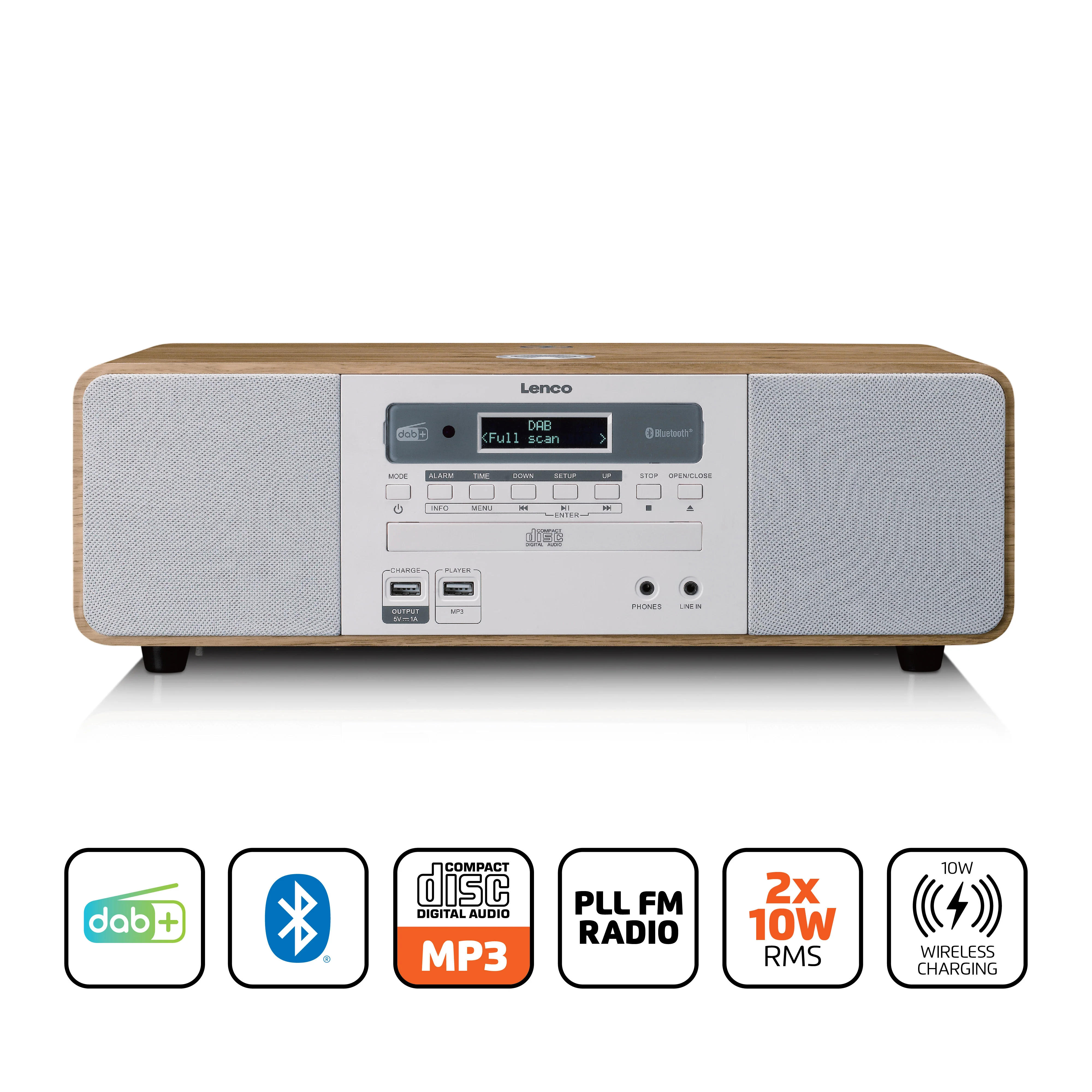 LENCO DAR-251WDWH - Stereo DAB+/FM radio, CD, USB, Bluetooth®, QI en afstandsbediening - Hout/Wit - Image 9