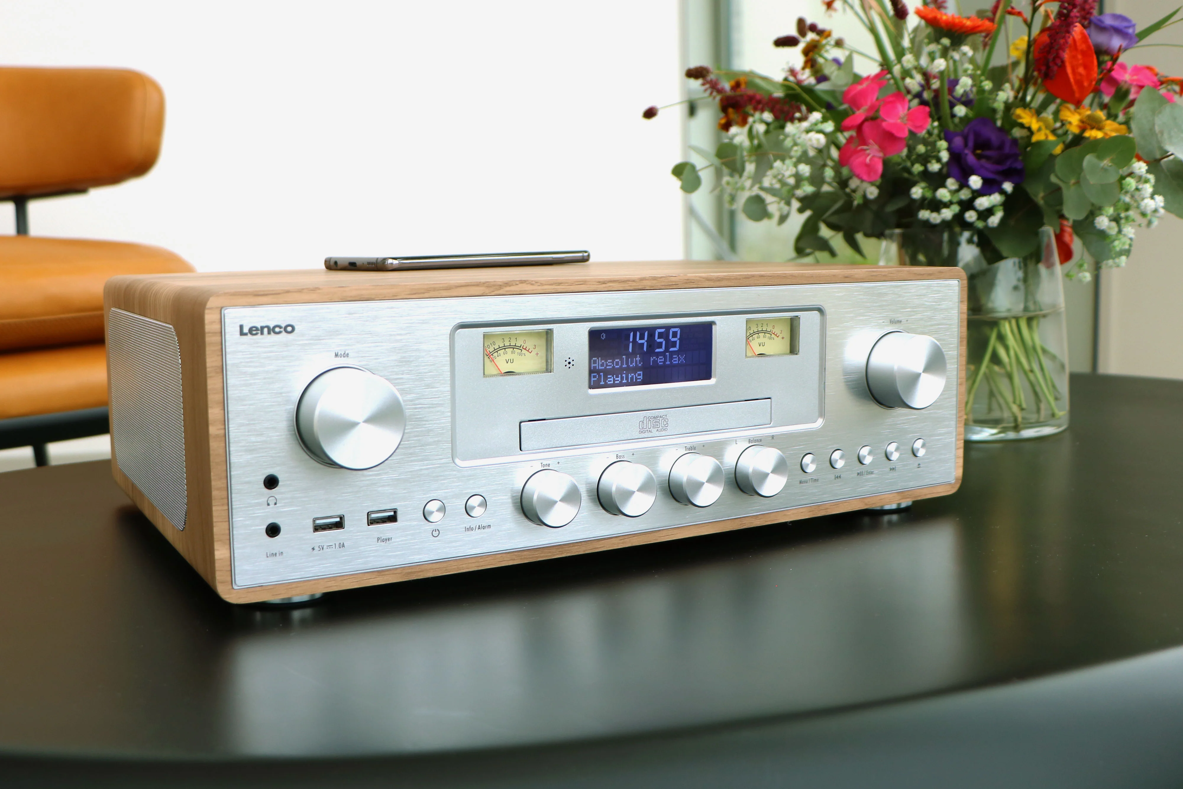 LENCO DAR-281WDSI - DAB+/FM radio met CD-speler, USB, Bluetooth® en draadloos oplaadpunt - Hout/Zilver - Image 11