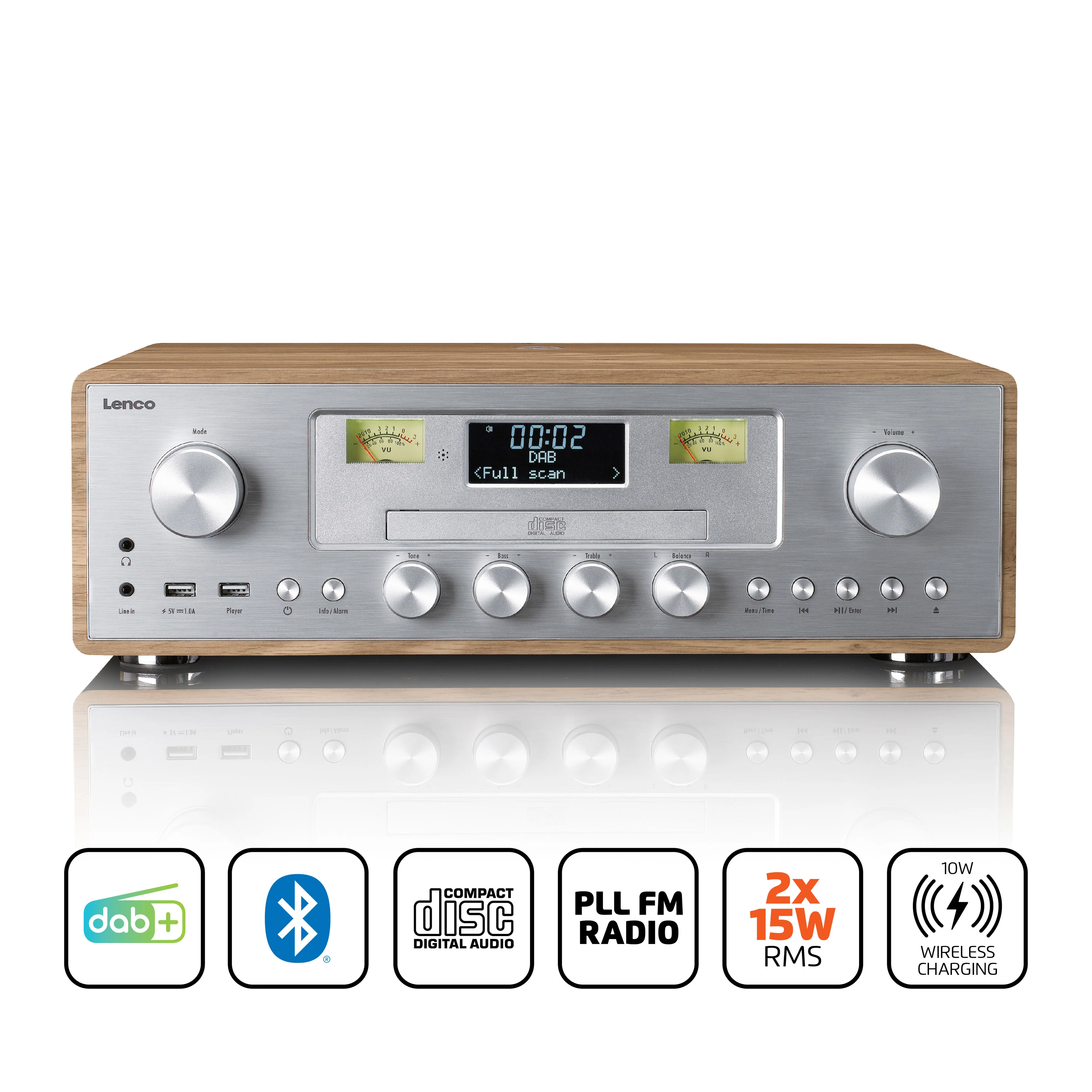 LENCO DAR-281WDSI - DAB+/FM radio met CD-speler, USB, Bluetooth® en draadloos oplaadpunt - Hout/Zilver - Image 9