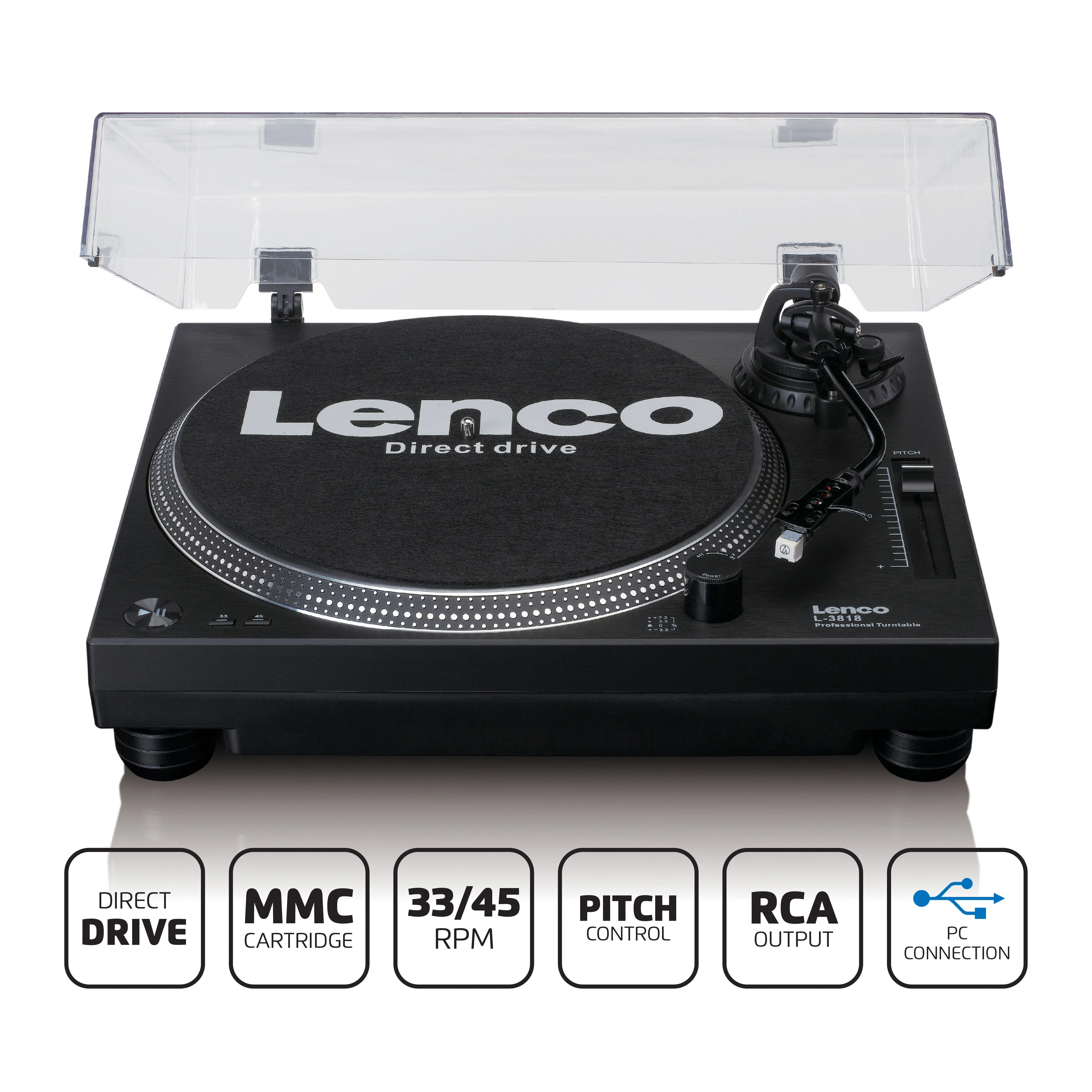 LENCO L-3818BK - Direct aangedreven Platenspeler met USB/PC encoding - Zwart - Image 11