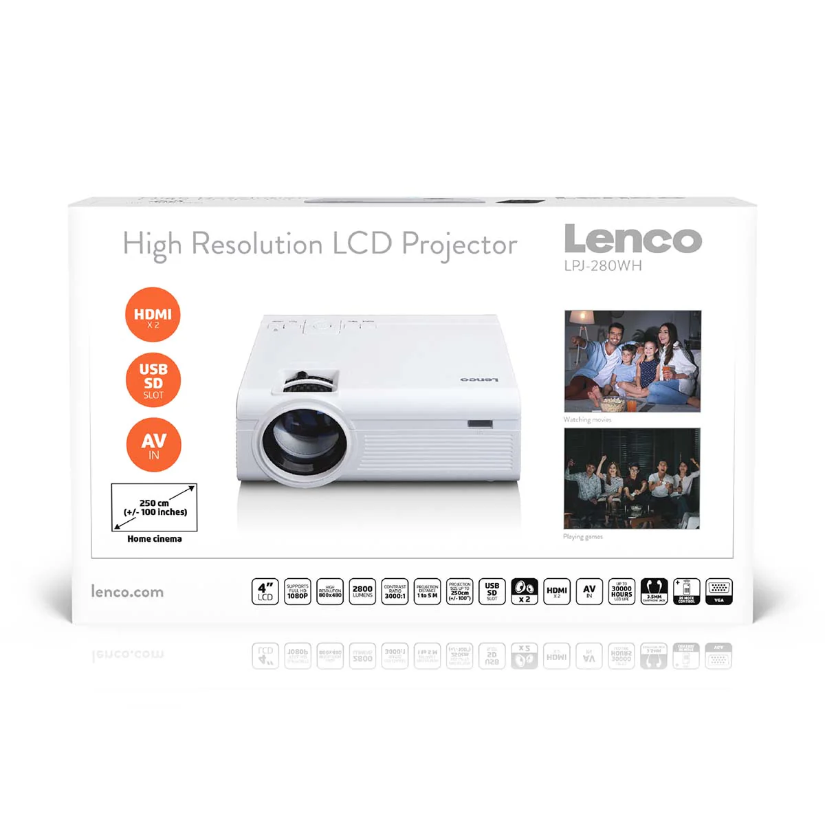 LENCO LPJ-280WH - LCD Projector met hoge resolutie, ondersteunt Full HD 1080P inhoud - Wit - Image 14