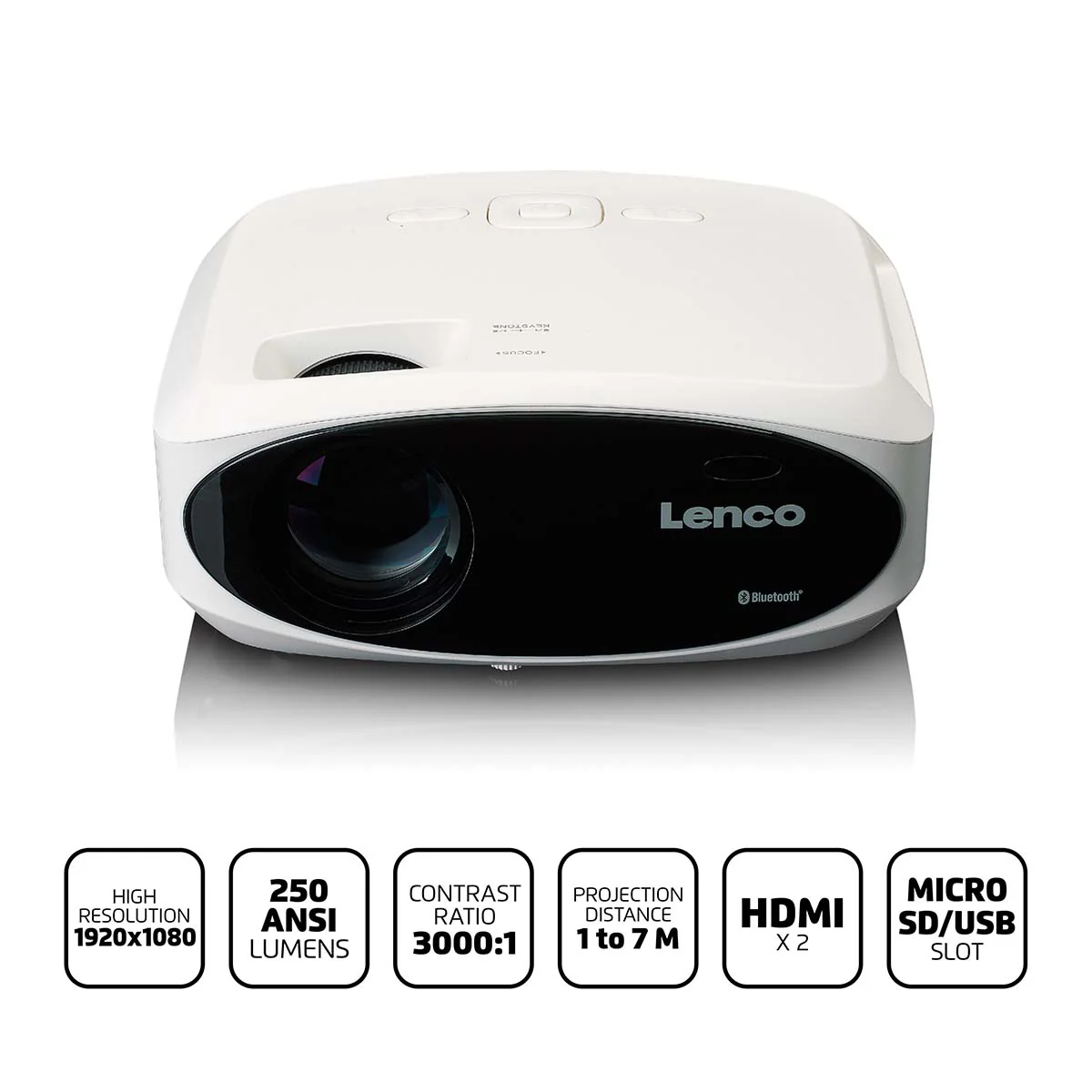 LENCO LPJ-900WH - Full HD beamer, helder en scherp met 250 Lumens, 510cm Projectie - Wit - Image 11