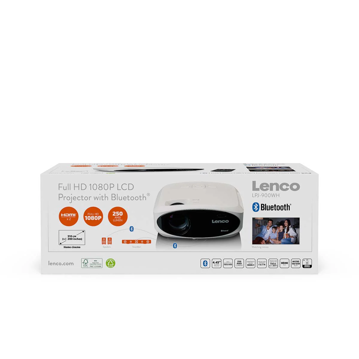 LENCO LPJ-900WH - Full HD beamer, helder en scherp met 250 Lumens, 510cm Projectie - Wit - Image 15