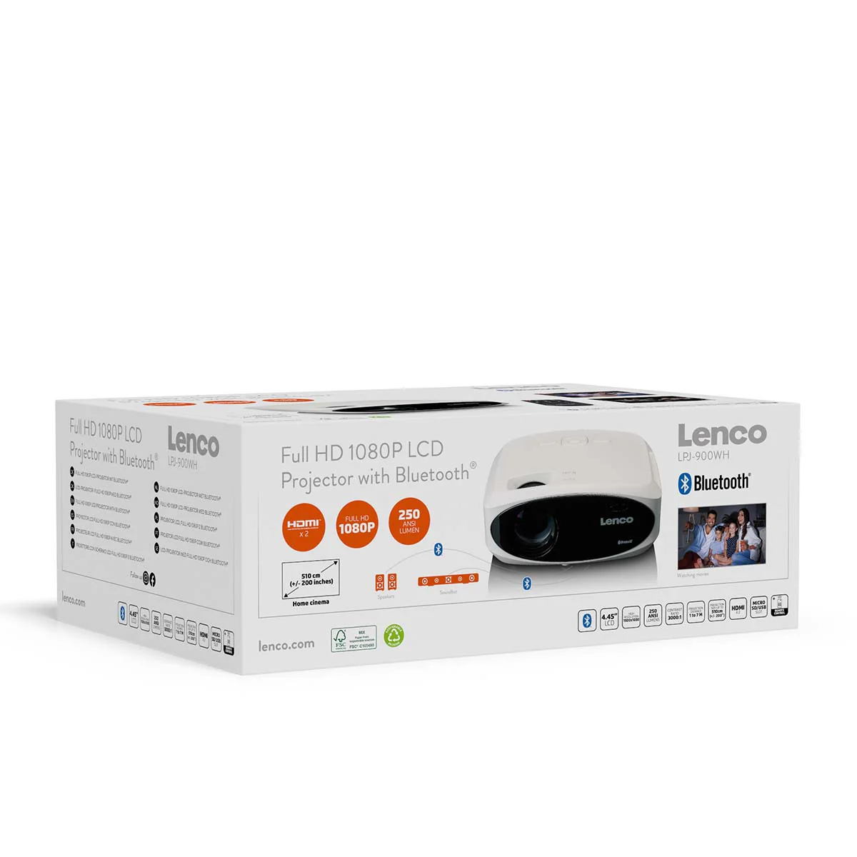LENCO LPJ-900WH - Full HD beamer, helder en scherp met 250 Lumens, 510cm Projectie - Wit - Image 17