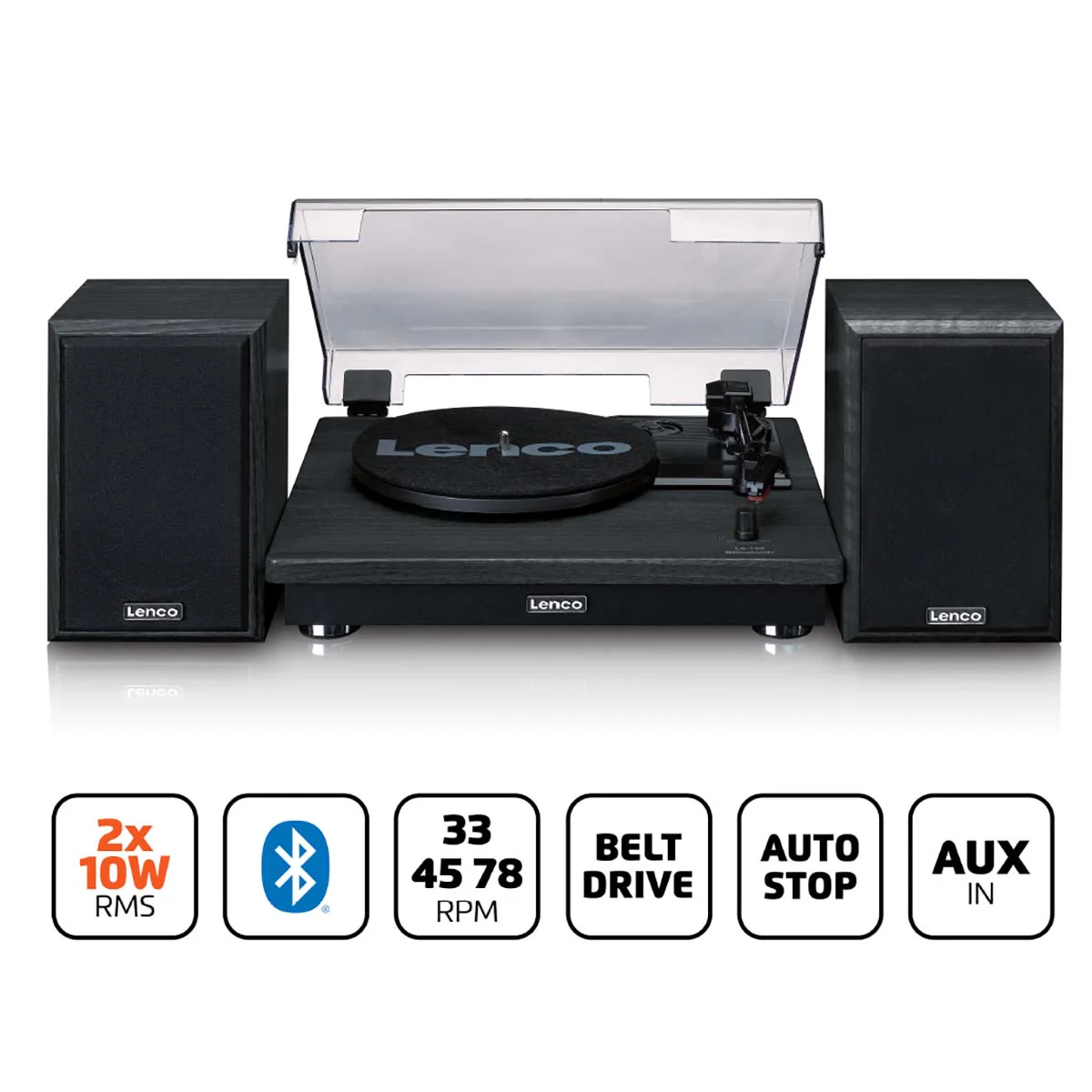 LENCO LS-100BK - Platenspeler met Bluetooth® ontvangst en twee externe speakers - Zwart - Image 8
