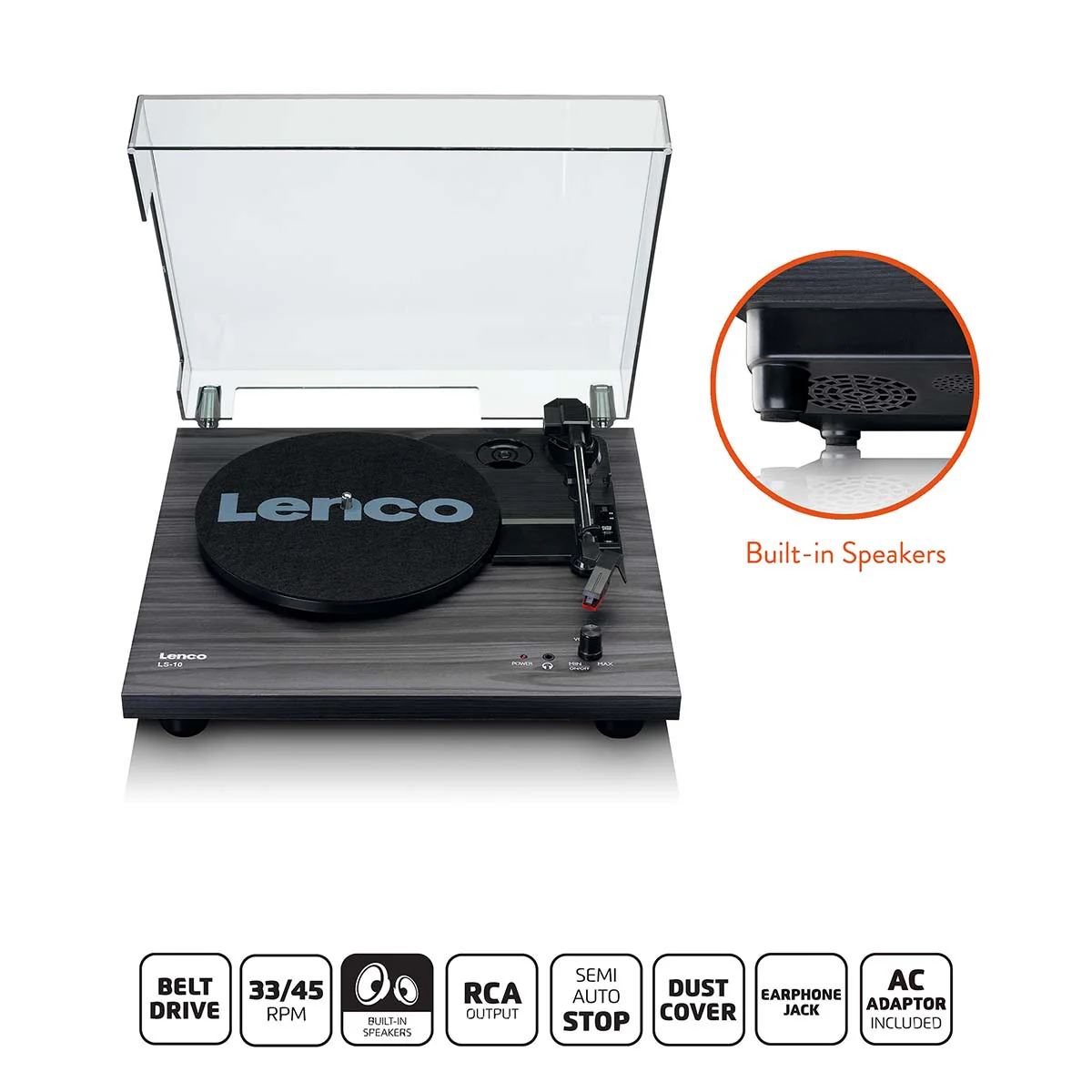 LENCO LS-10BK - Platenspeler met ingebouwde speakers - Zwart - Image 9