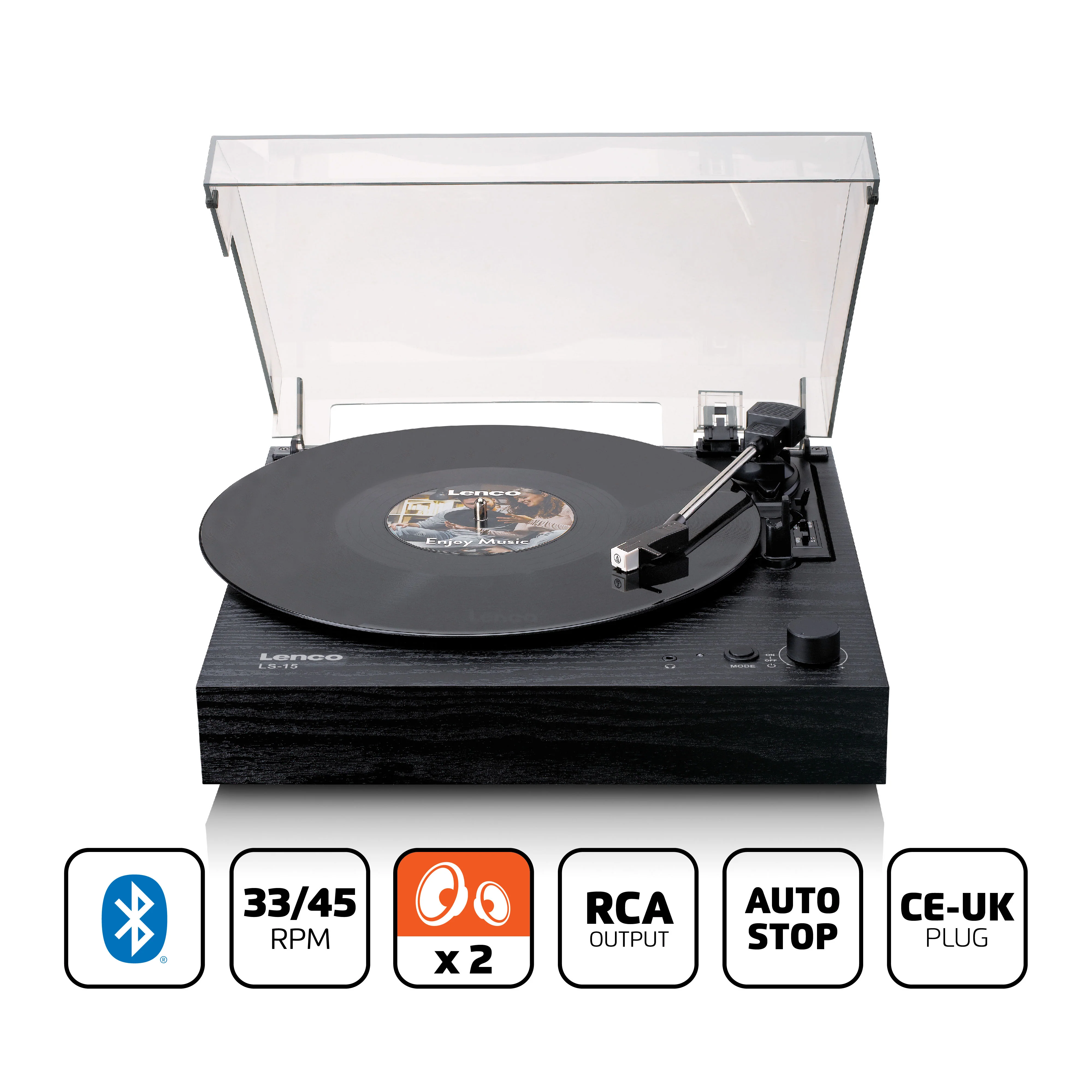 LENCO LS-15BK - Platenspeler met Bluetooth®, twee ingebouwde speakers en AT3600L cartridge - Zwart - Image 13