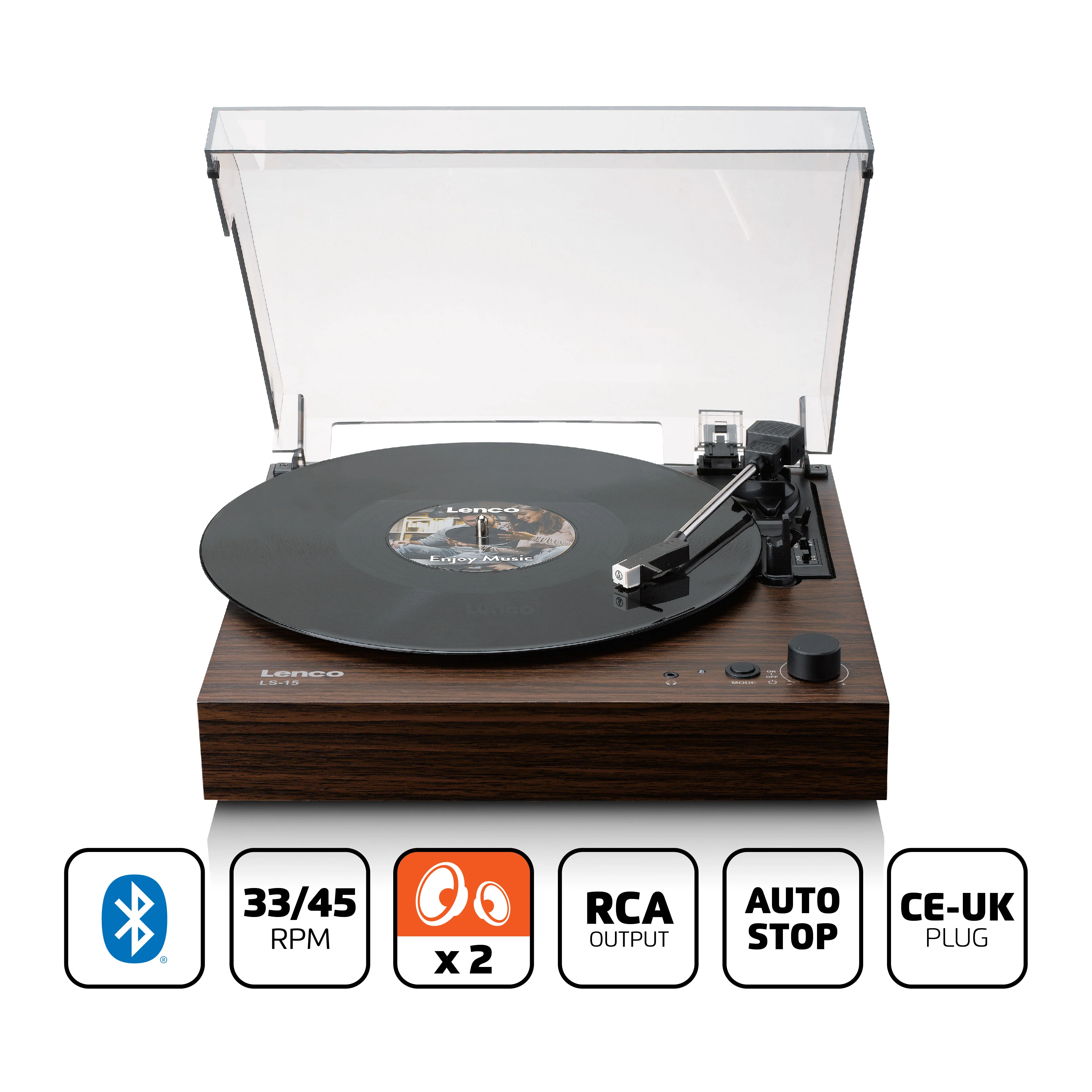 LENCO LS-15WD - Platenspeler met Bluetooth®, twee ingebouwde speakers en AT3600L cartridge - Houtkleurig - Image 13
