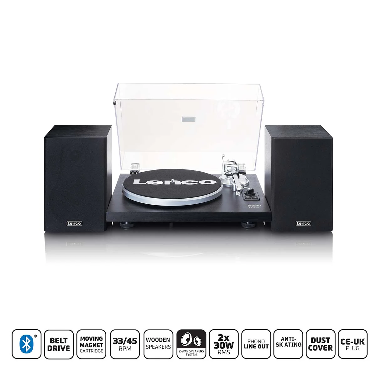 LENCO LS-500BK - Platenspeler met ingebouwde versterker en Bluetooth® plus 2 externe speakers - Zwart - Image 12