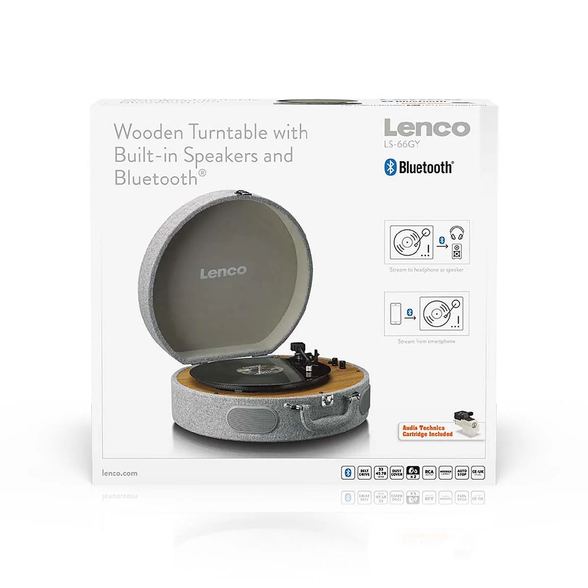 LENCO LS-66GY - Houten retro platenspeler met ingebouwde speakers, Bluetooth® en AT3600L cartridge - Grijs - Image 11