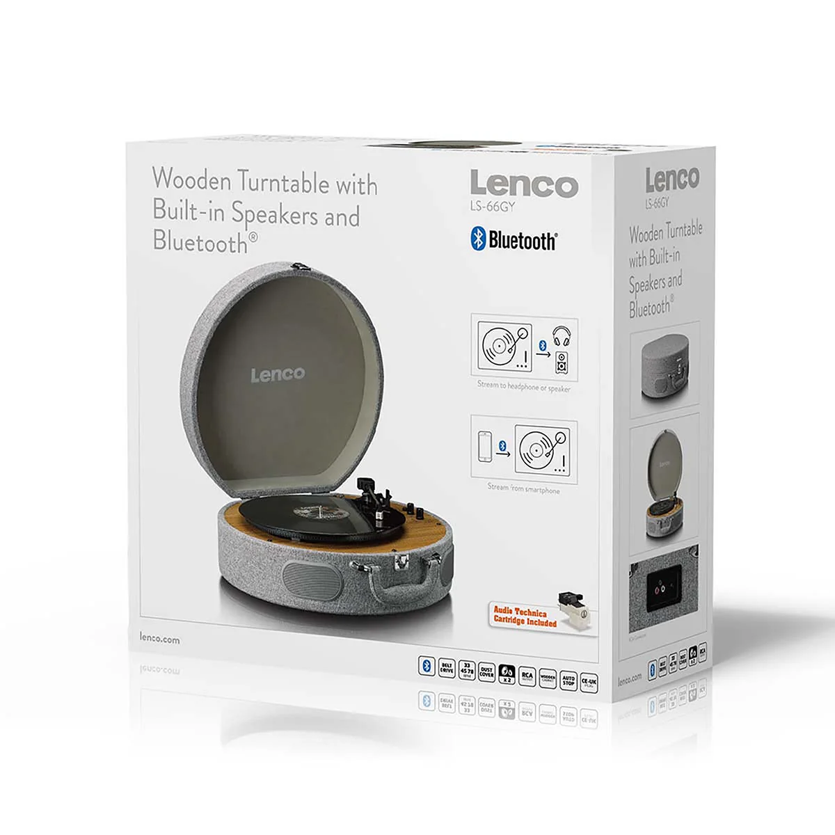 LENCO LS-66GY - Houten retro platenspeler met ingebouwde speakers, Bluetooth® en AT3600L cartridge - Grijs - Image 12