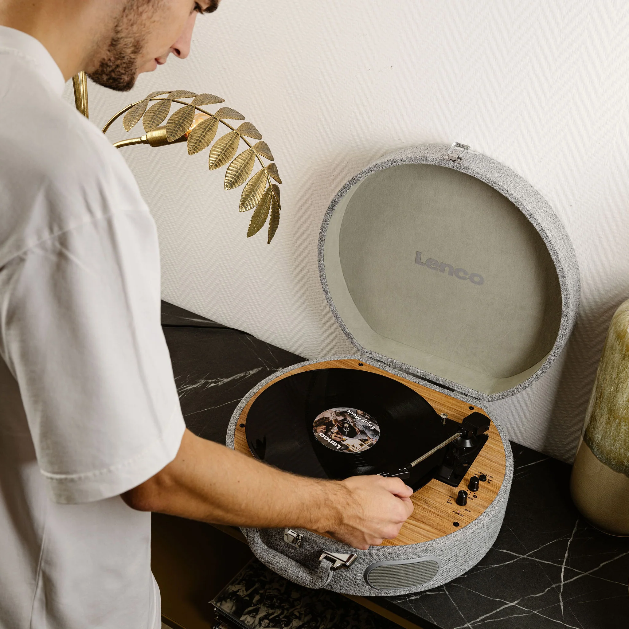 LENCO LS-66GY - Houten retro platenspeler met ingebouwde speakers, Bluetooth® en AT3600L cartridge - Grijs - Image 15