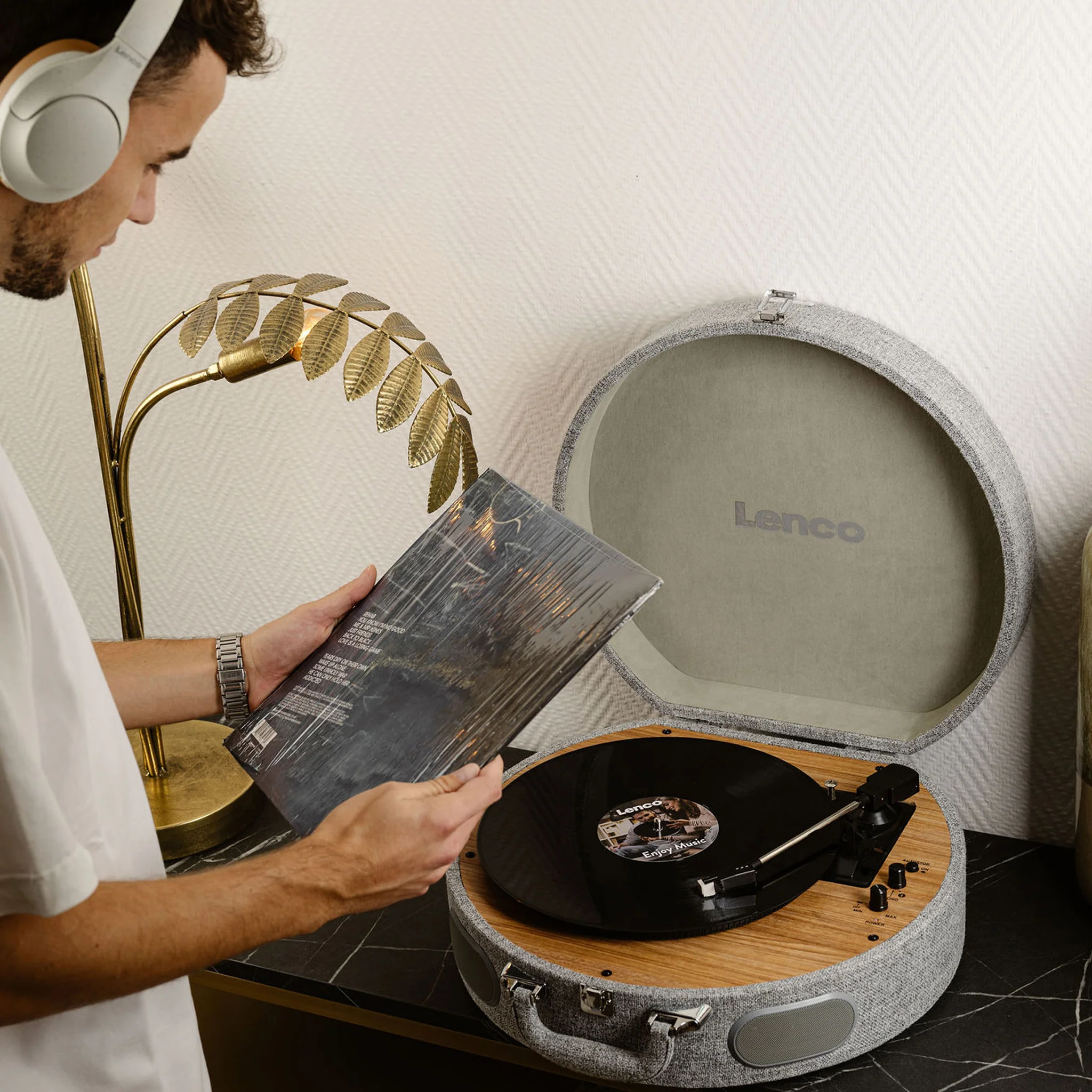 LENCO LS-66GY - Houten retro platenspeler met ingebouwde speakers, Bluetooth® en AT3600L cartridge - Grijs - Image 9