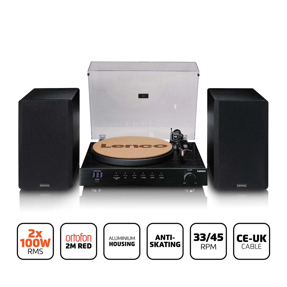 LENCO LS-700BK - High power HiFi platenspeler met speakers, Bluetooth® en Ortofon 2M Red - Ingebouwde stereo versterker met 2 x 100W RMS uitgangsvermogen - Zwart - Image 18