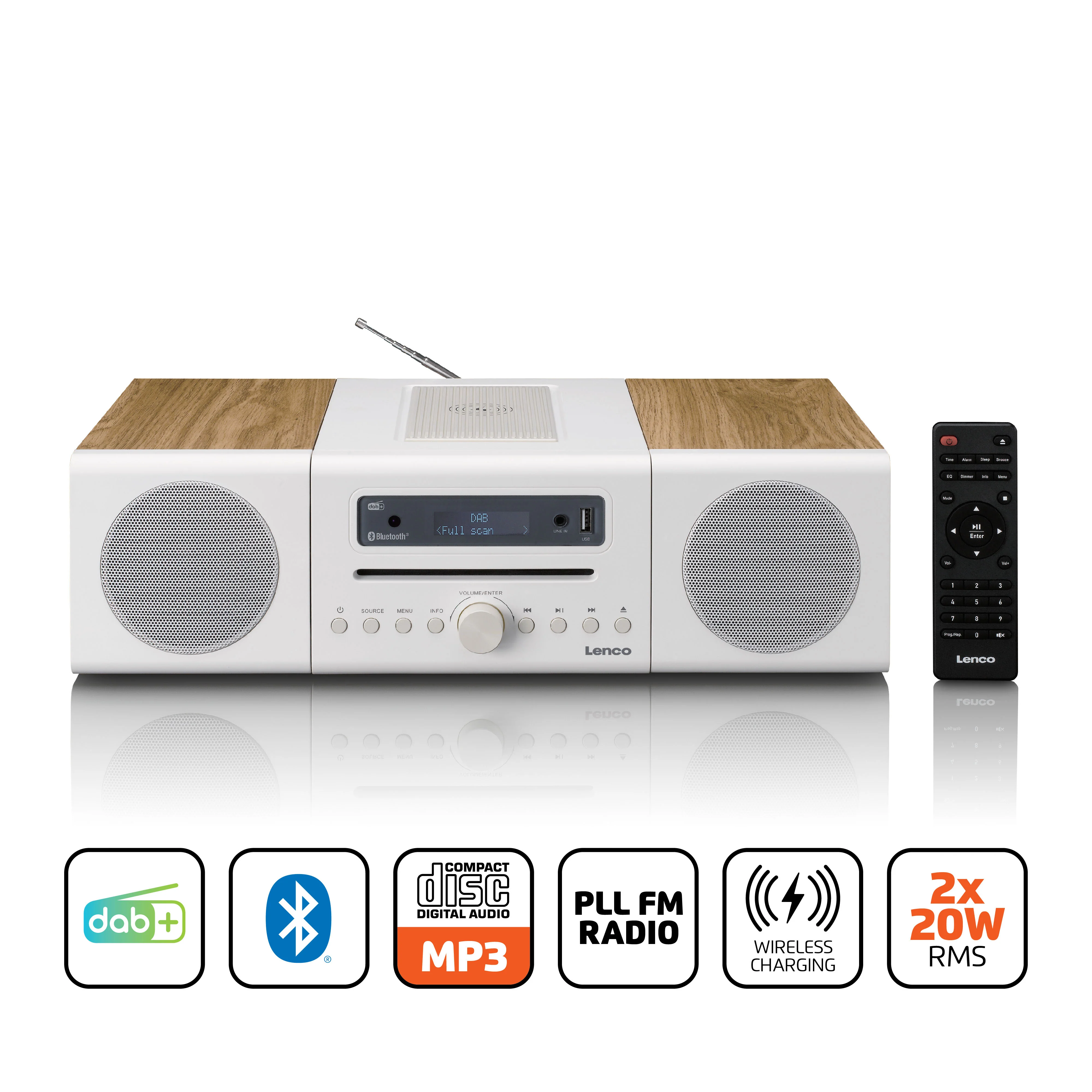 LENCO MC-375WHWD - HiFi Stereo set met DAB+/FM radio, Bluetooth®, CD-speler en draadloos oplaadstation - Wit/Houtkleurig - Image 11