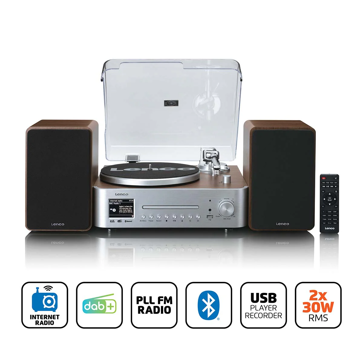LENCO MC-860WDSI - Hifi Stereoset met platenspeler en speakers - Internet radio, DAB+, FM, Bluetooth®, CD/MP3-speler - Hout/zilver - Image 10