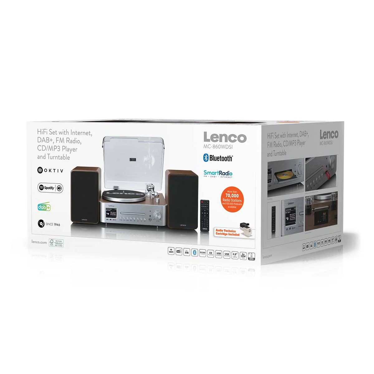 LENCO MC-860WDSI - Hifi Stereoset met platenspeler en speakers - Internet radio, DAB+, FM, Bluetooth®, CD/MP3-speler - Hout/zilver - Image 12