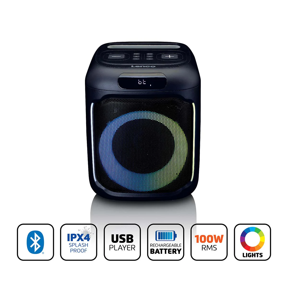 LENCO PA-101BK - Bluetooth® Party Speaker met LED-lichteffecten - 100W RMS, USB, 14 uur batterijduur - Zwart - Image 16