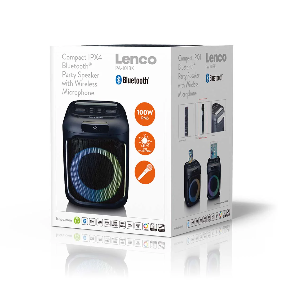 LENCO PA-101BK - Bluetooth® Party Speaker met LED-lichteffecten - 100W RMS, USB, 14 uur batterijduur - Zwart - Image 21