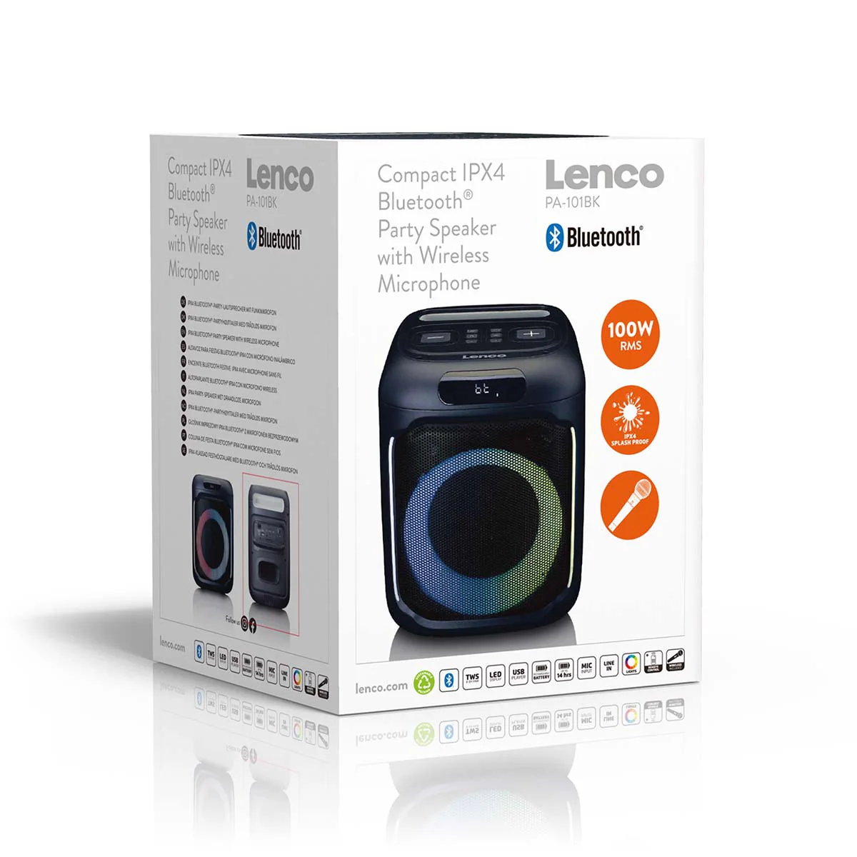 LENCO PA-101BK - Bluetooth® Party Speaker met LED-lichteffecten - 100W RMS, USB, 14 uur batterijduur - Zwart - Image 22