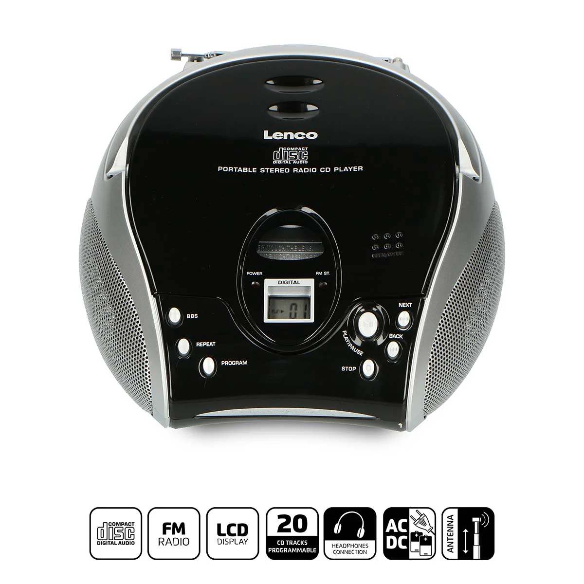 LENCO SCD-24 Black/Silver - Draagbare stereo FM radio met CD-speler - Zwart/zilver - Image 11
