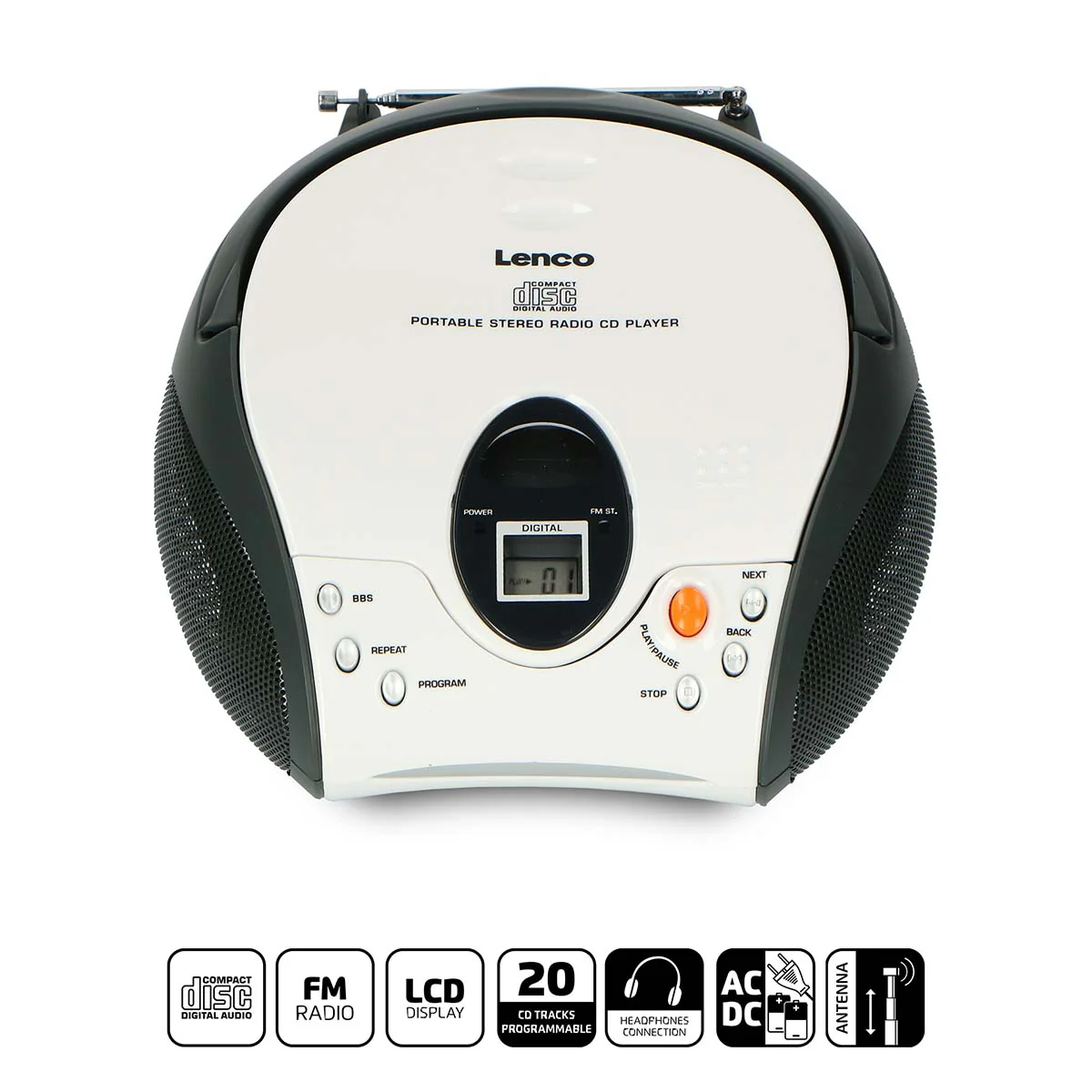 LENCO SCD-24 white - Draagbare stereo FM radio met CD-speler - Wit - Image 12