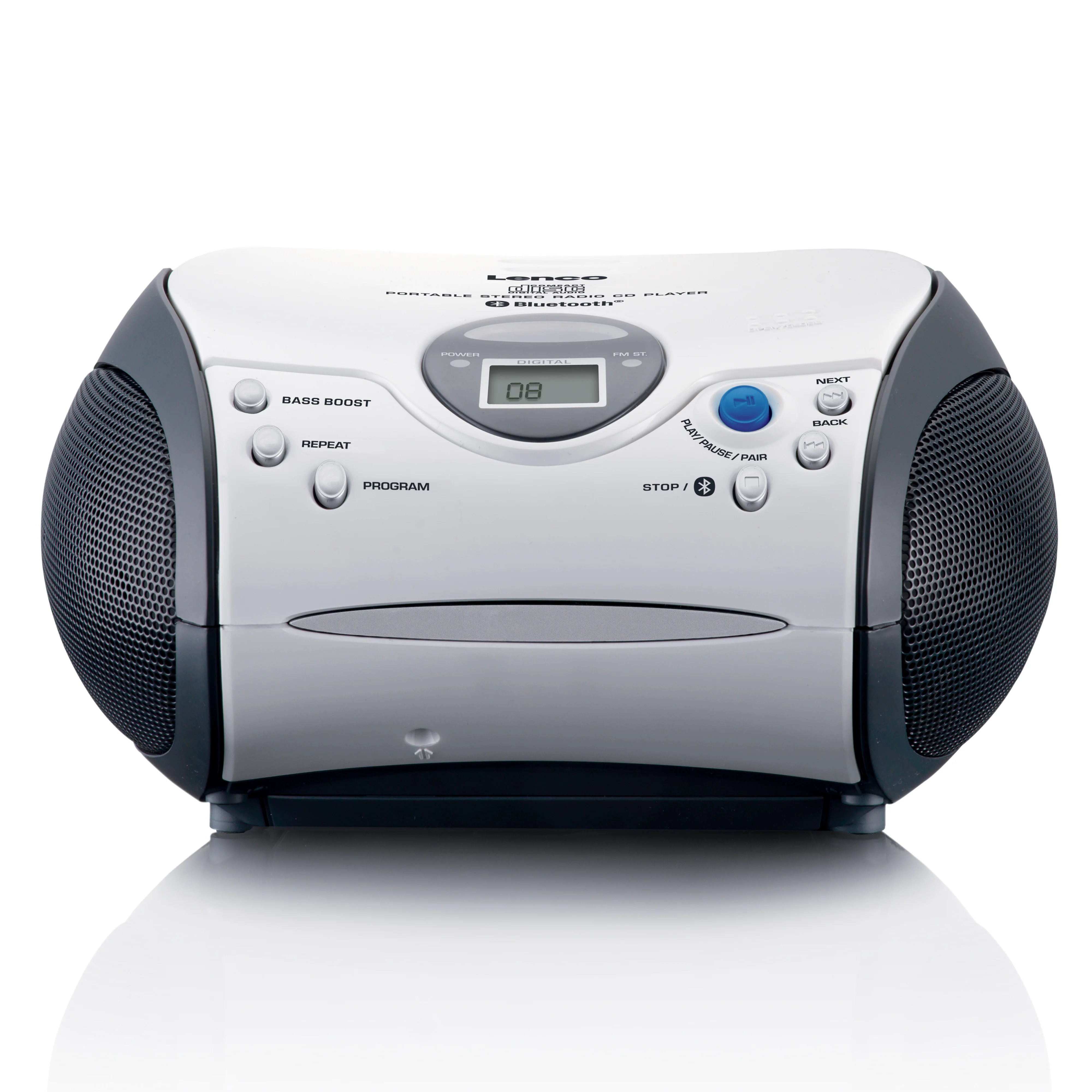 LENCO SCD-24BT WHBK - Draagbare CD-speler met FM radio en Bluetooth®, wit/zwart