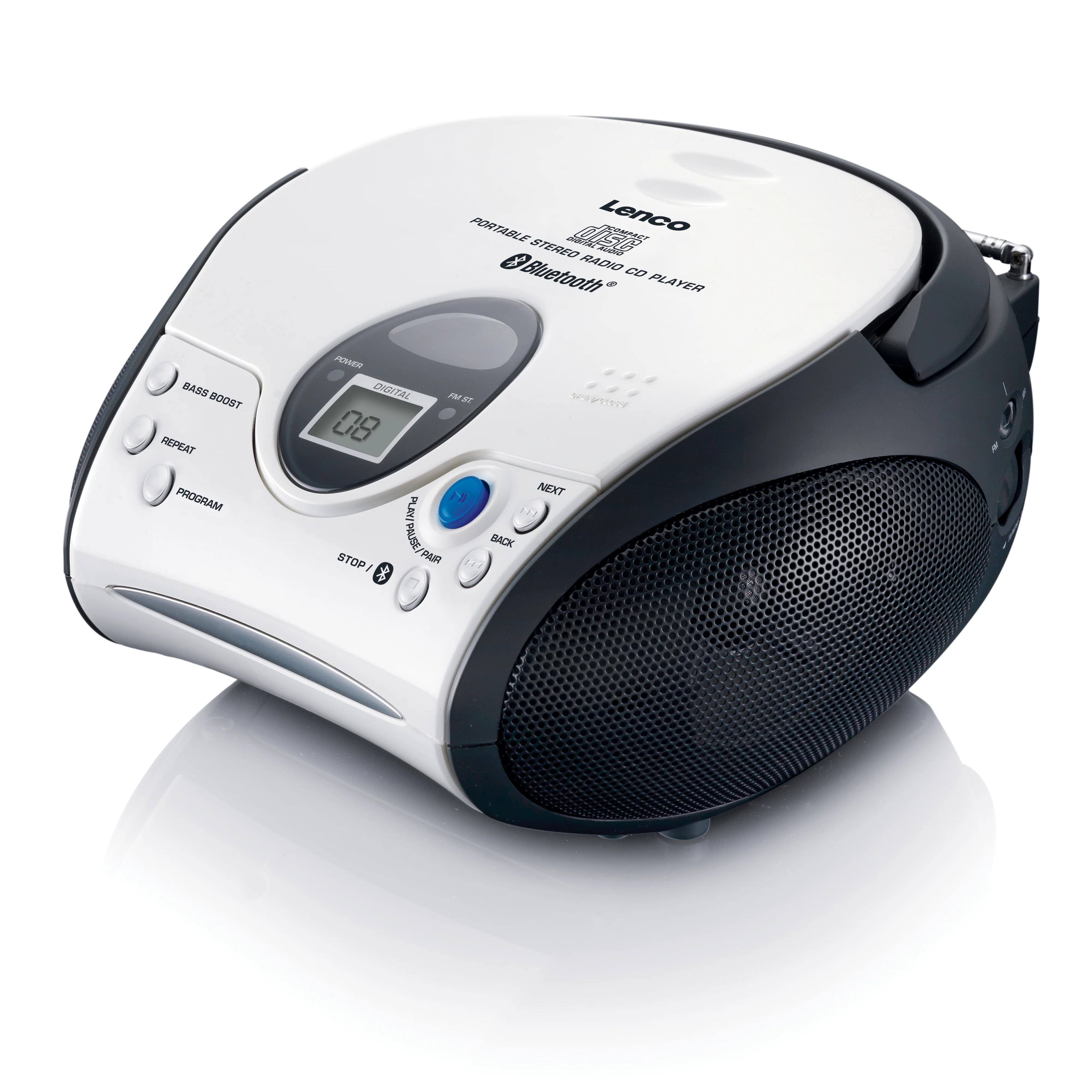 LENCO SCD-24BT WHBK - Draagbare CD-speler met FM radio en Bluetooth®, wit/zwart - Image 2