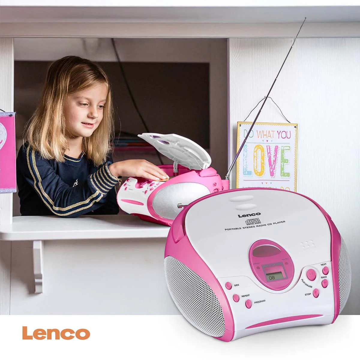 LENCO SCD-24PK kids - Draagbare stereo FM radio met CD-speler - Roze - Image 12