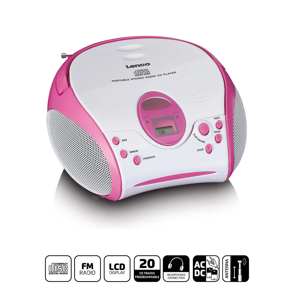 LENCO SCD-24PK kids - Draagbare stereo FM radio met CD-speler - Roze - Image 9