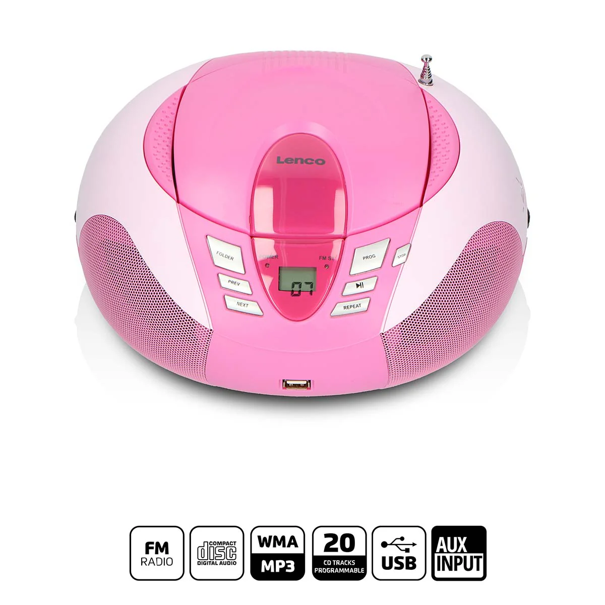 LENCO SCD-37 USB Pink - Draagbare FM Radio CD en USB speler - Roze - Image 11