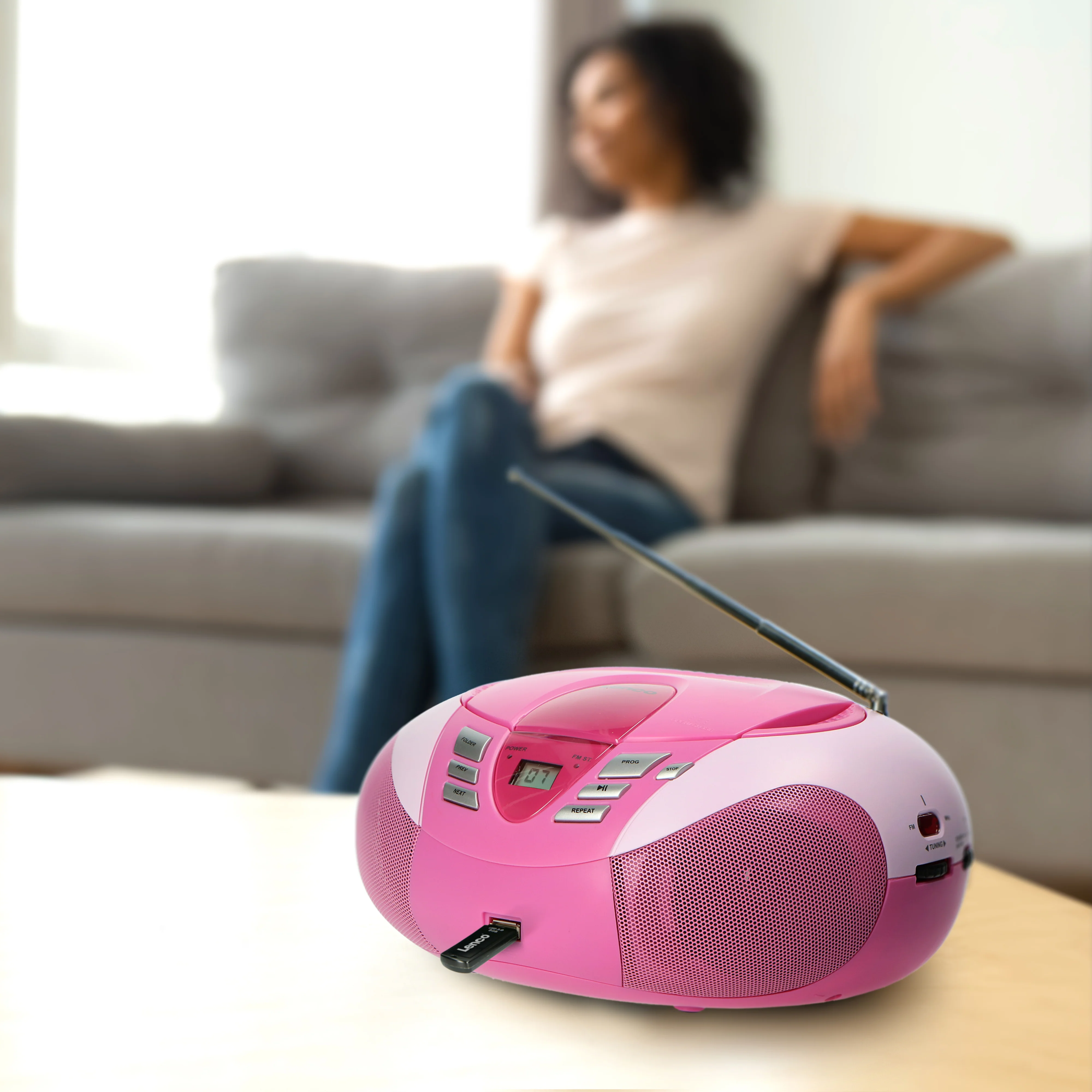 LENCO SCD-37 USB Pink - Draagbare FM Radio CD en USB speler - Roze - Image 13