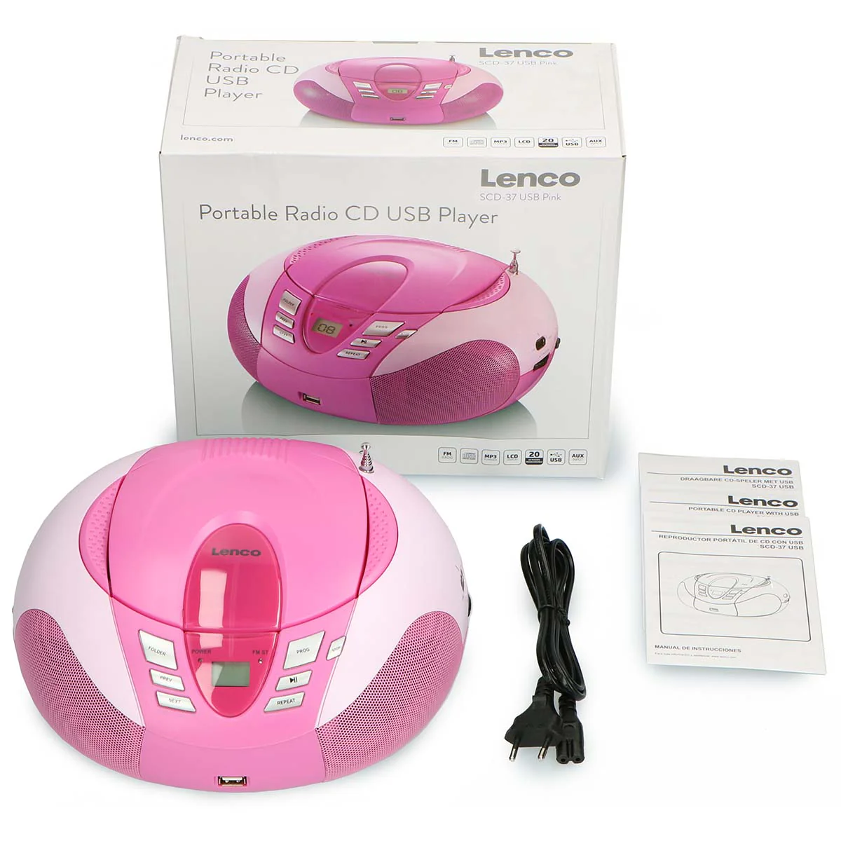 LENCO SCD-37 USB Pink - Draagbare FM Radio CD en USB speler - Roze - Image 15