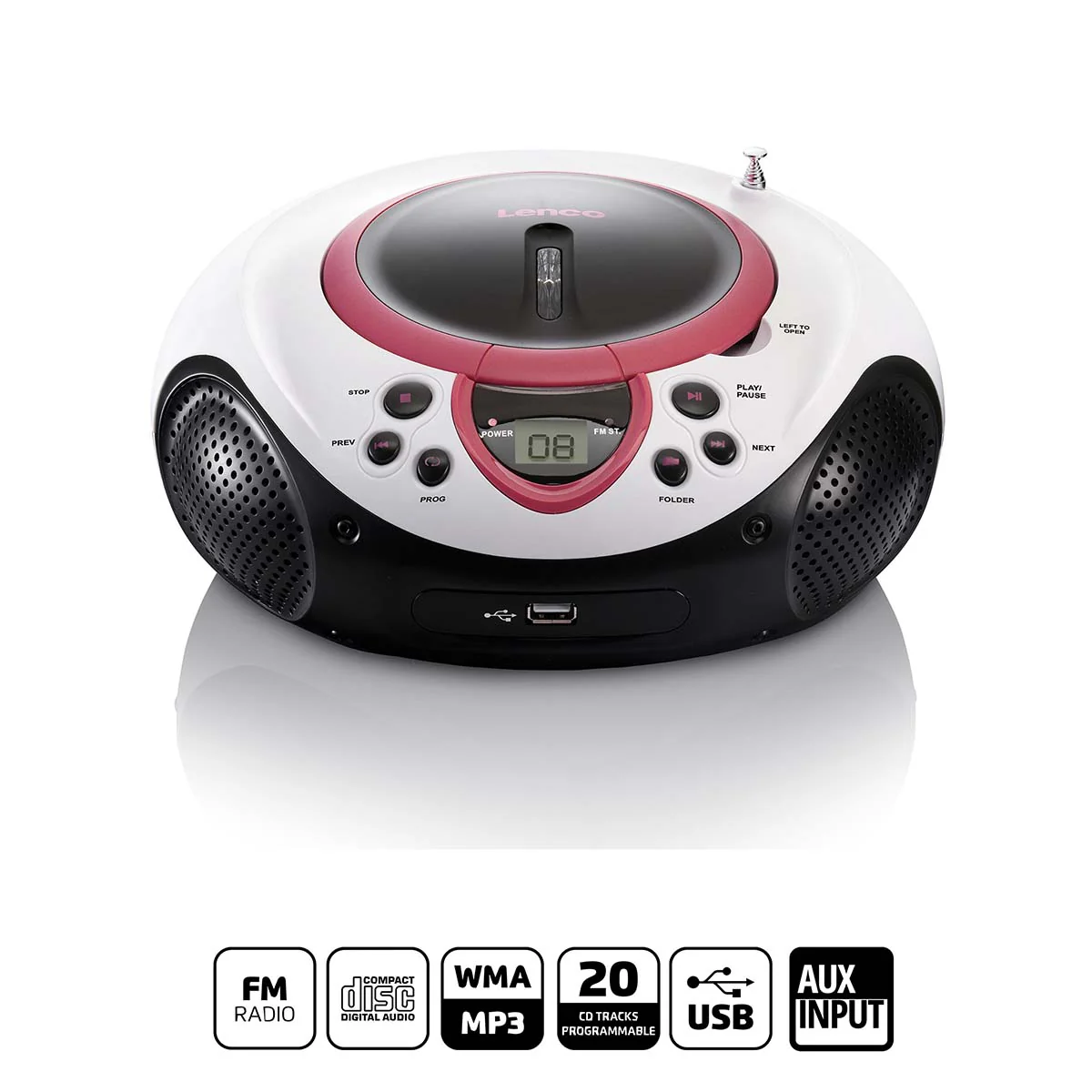 LENCO SCD-38 USB Pink - Draagbare FM Radio CD en USB speler - Roze - Image 8