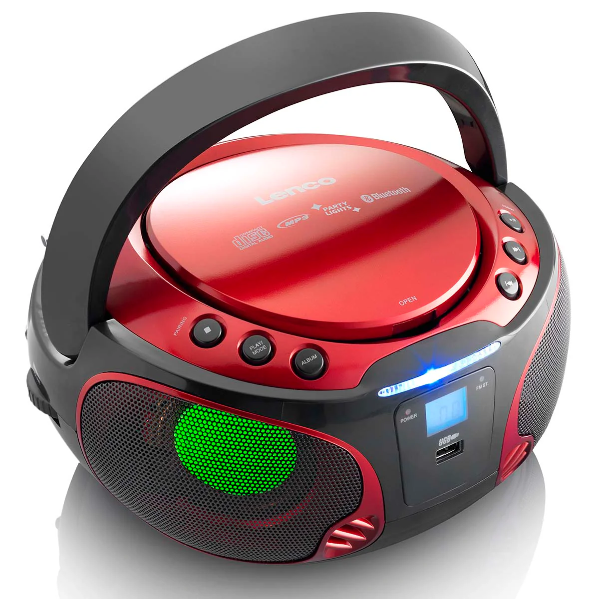 LENCO SCD-550RD - Draagbare FM Radio CD/MP3/USB/Bluetooth®-speler met LED verlichting - Rood - Image 3