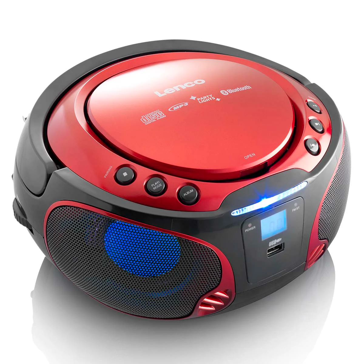 LENCO SCD-550RD - Draagbare FM Radio CD/MP3/USB/Bluetooth®-speler met LED verlichting - Rood - Image 4