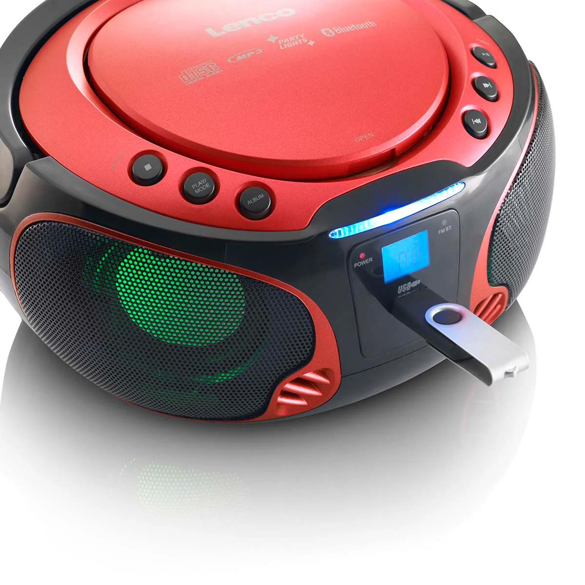 LENCO SCD-550RD - Draagbare FM Radio CD/MP3/USB/Bluetooth®-speler met LED verlichting - Rood - Image 5