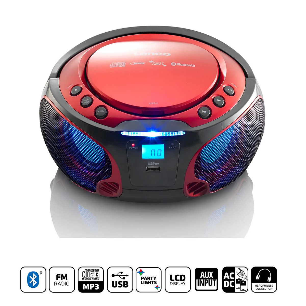 LENCO SCD-550RD - Draagbare FM Radio CD/MP3/USB/Bluetooth®-speler met LED verlichting - Rood - Image 8
