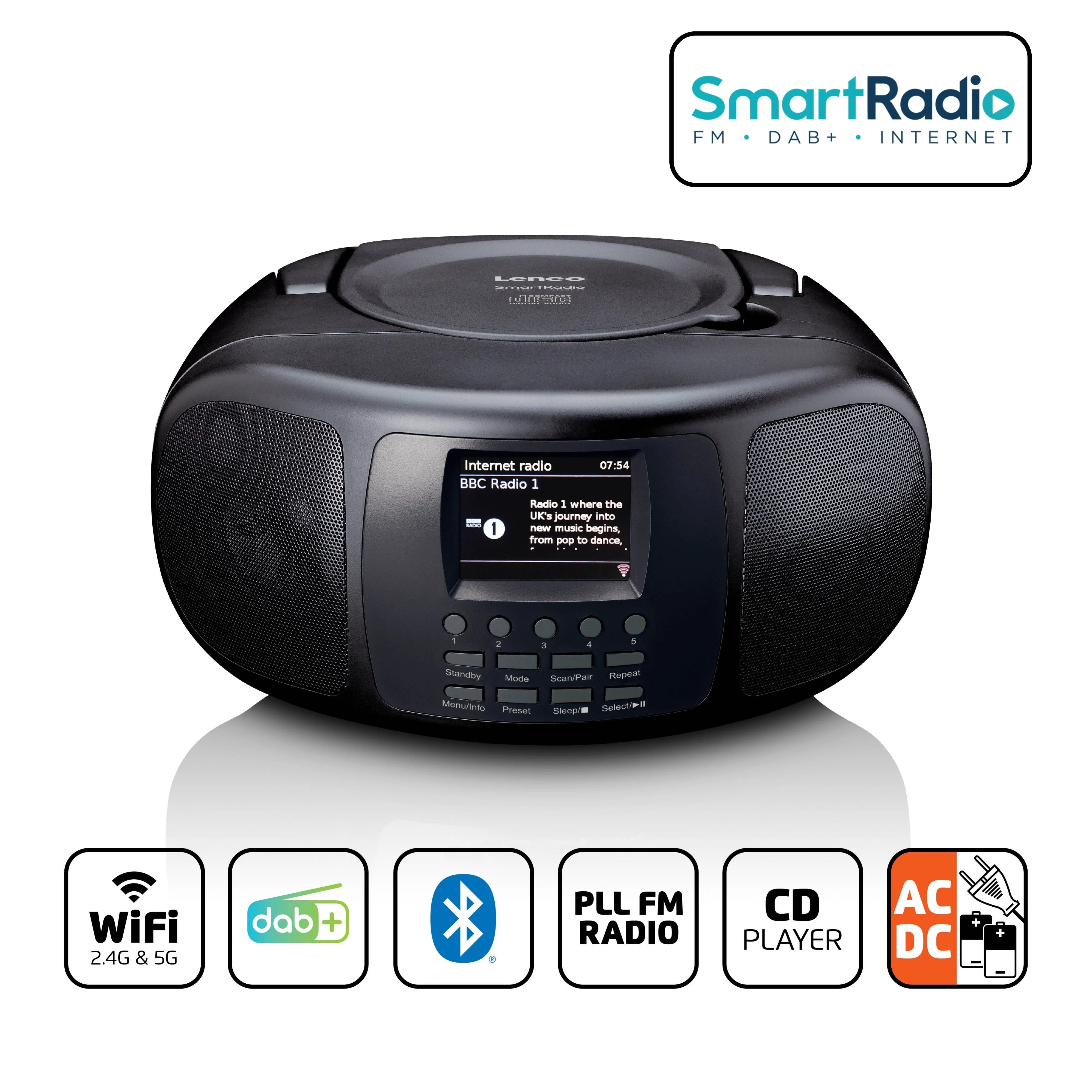 LENCO SCD-6000BK - Draagbare internet radio met DAB+/FM, Bluetooth®, CD-speler en groot LCD kleurendisplay - Zwart - Image 11